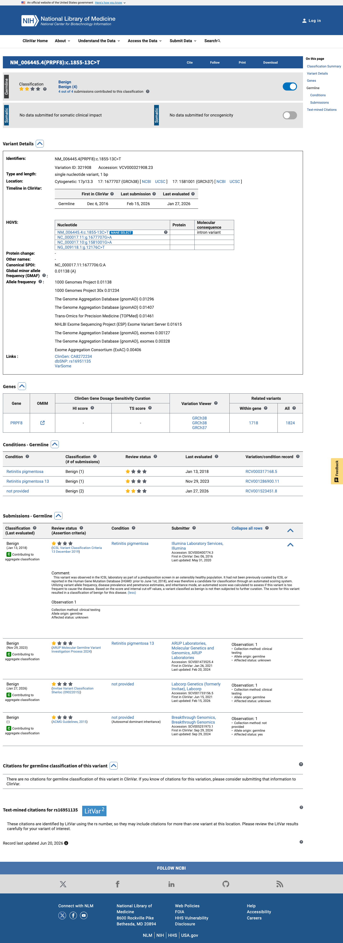 ClinVar screenshot