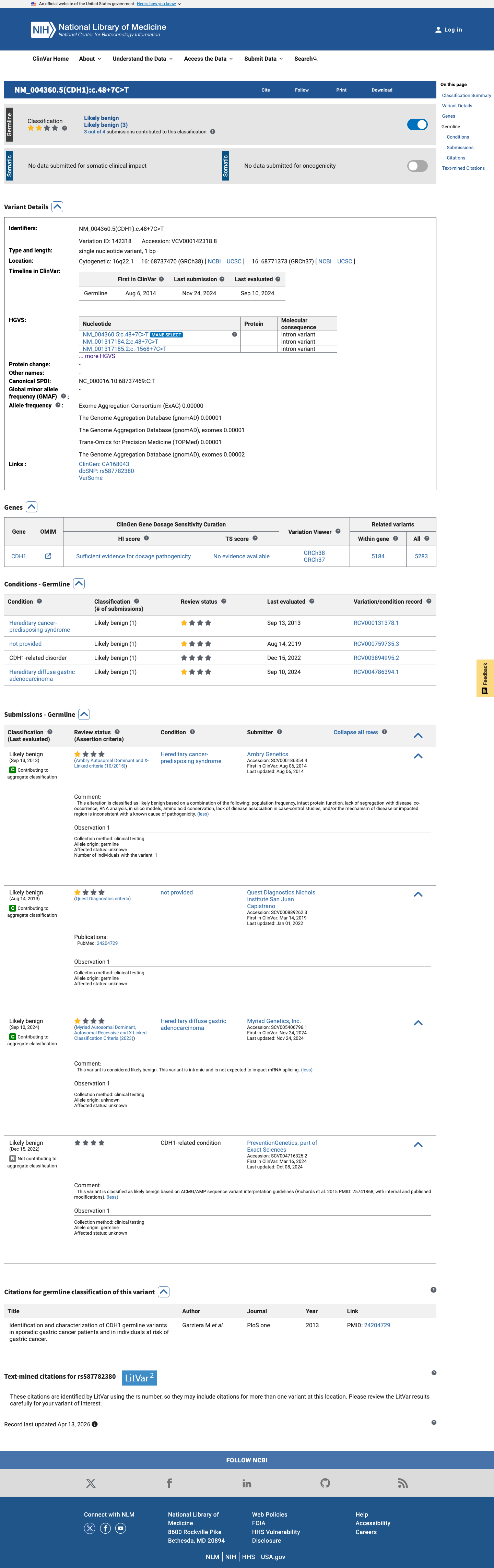 ClinVar screenshot