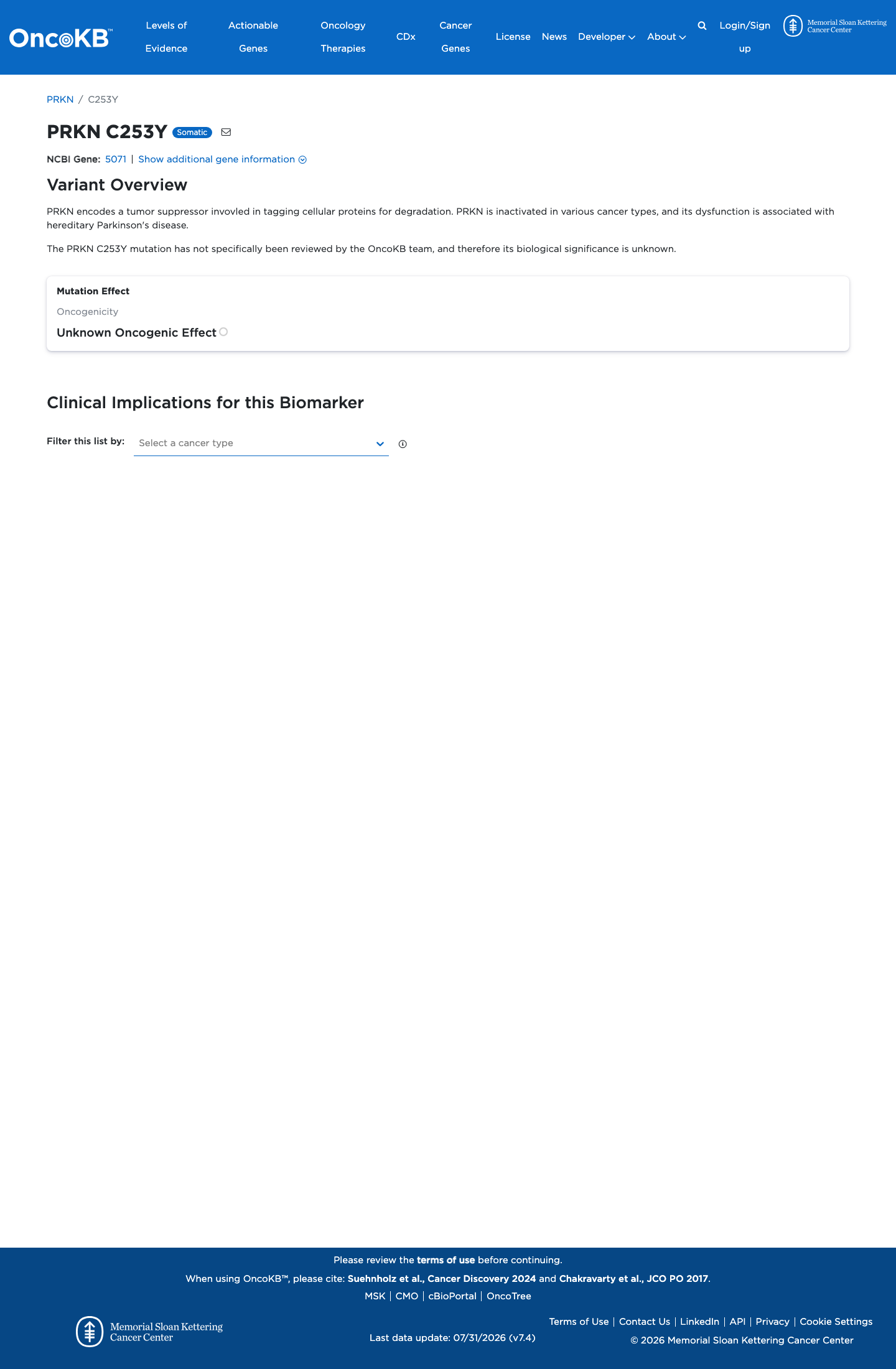 Functional / OncoKB screenshot