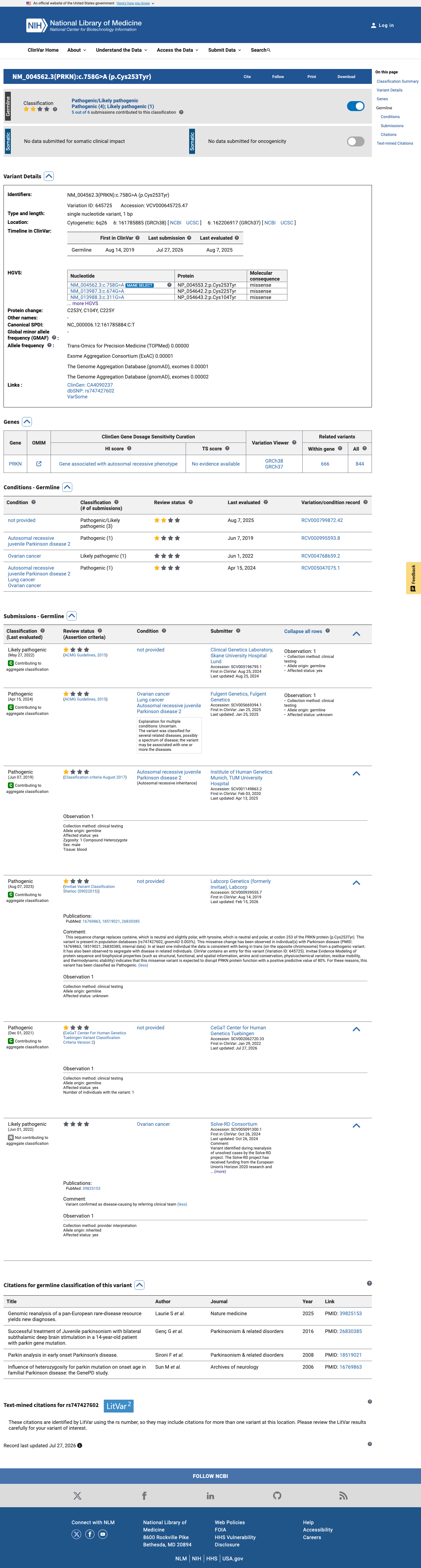 ClinVar screenshot