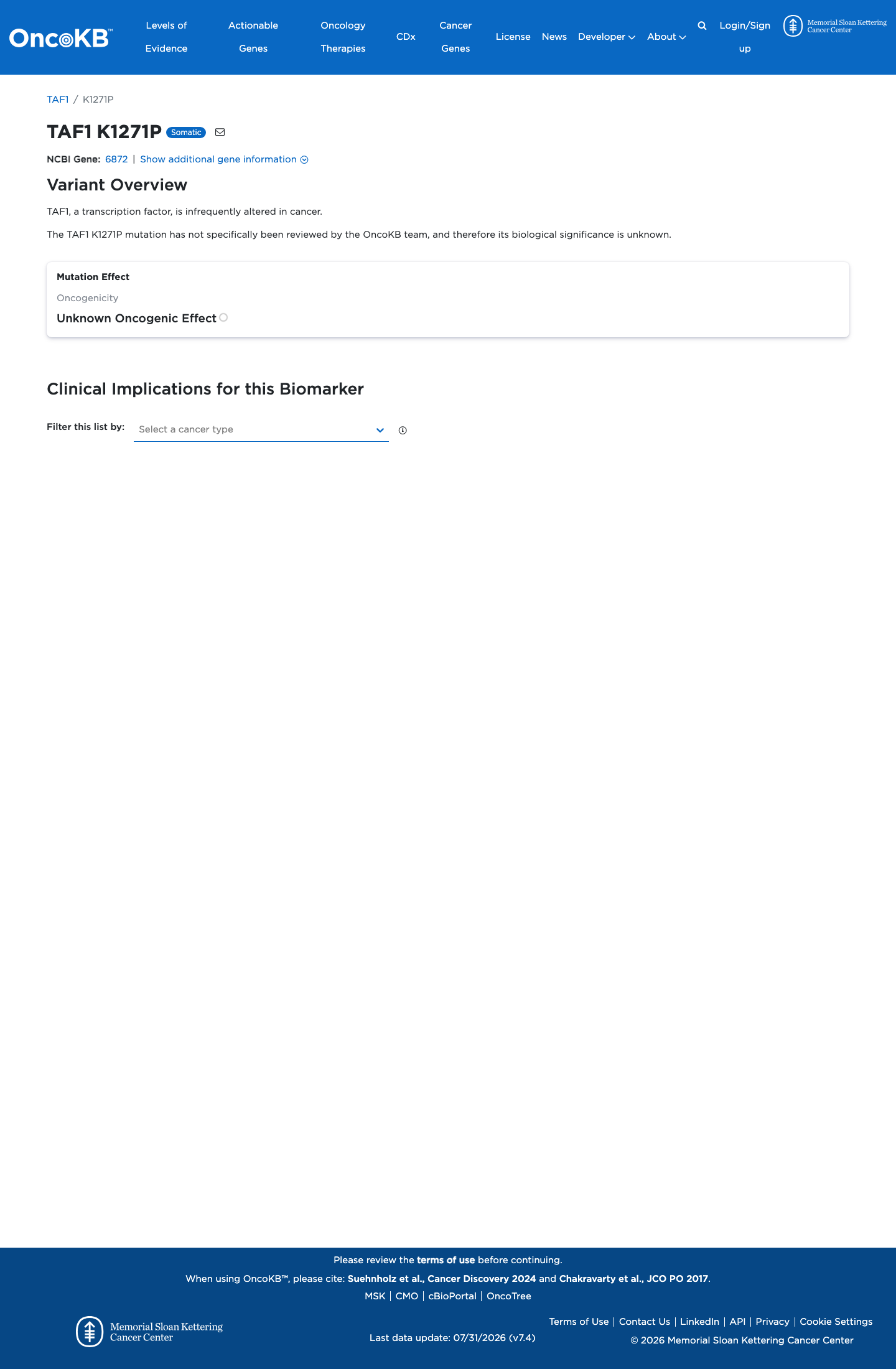 Functional / OncoKB screenshot