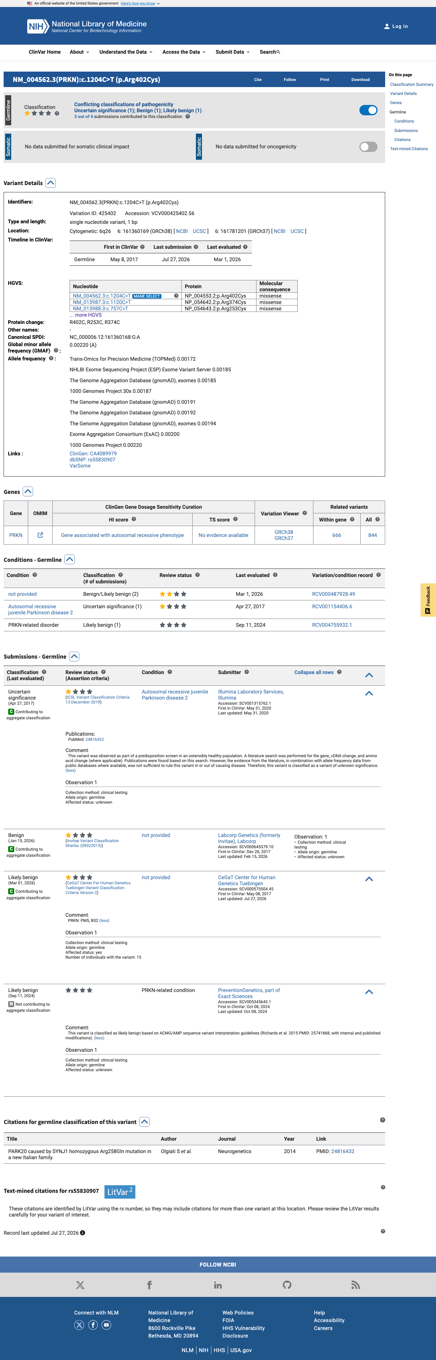 ClinVar screenshot