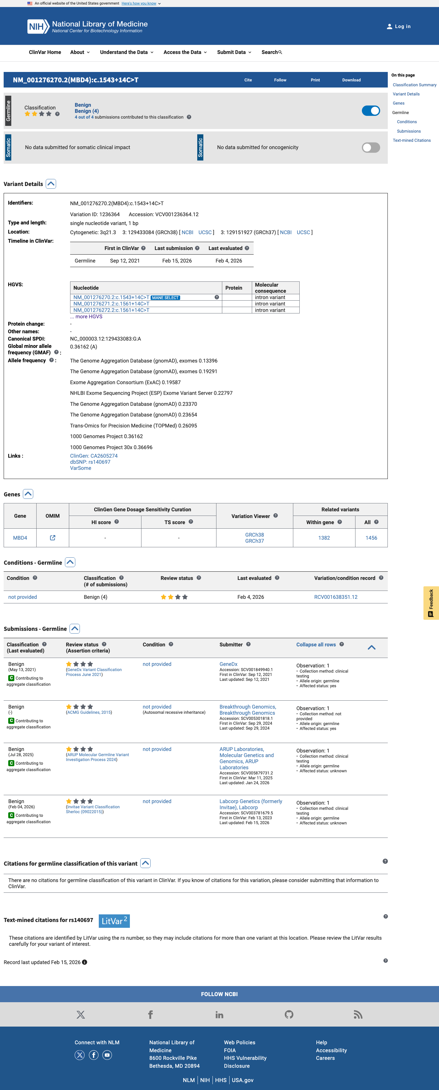 ClinVar screenshot