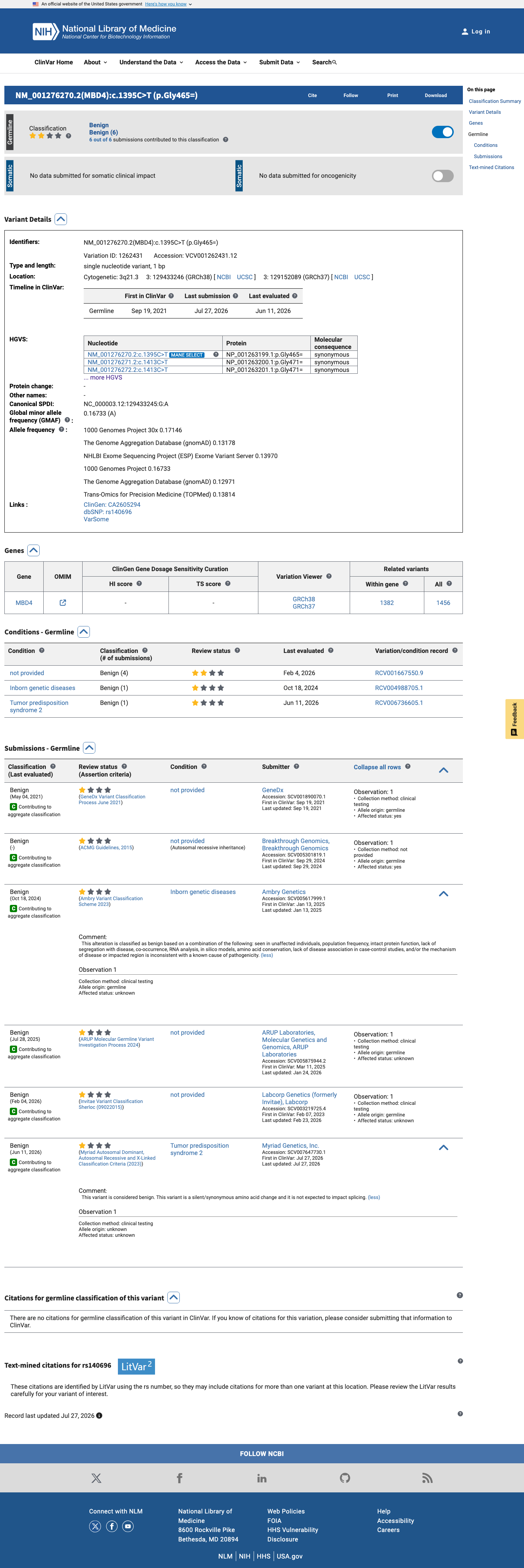 ClinVar screenshot