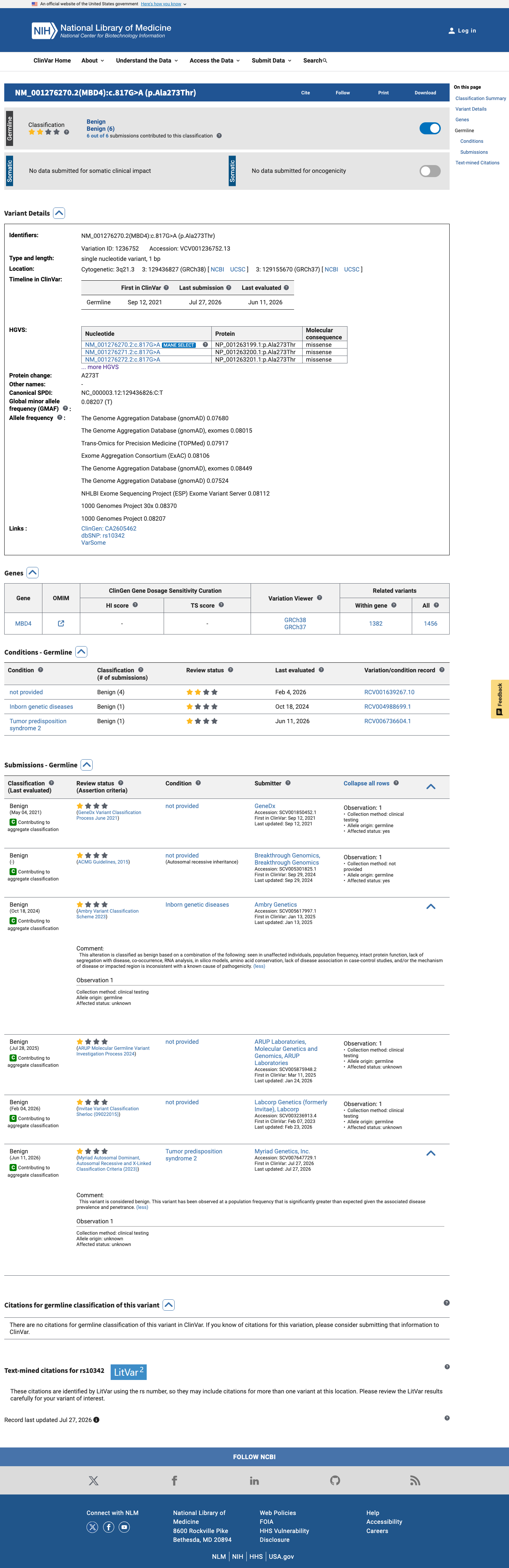 ClinVar screenshot
