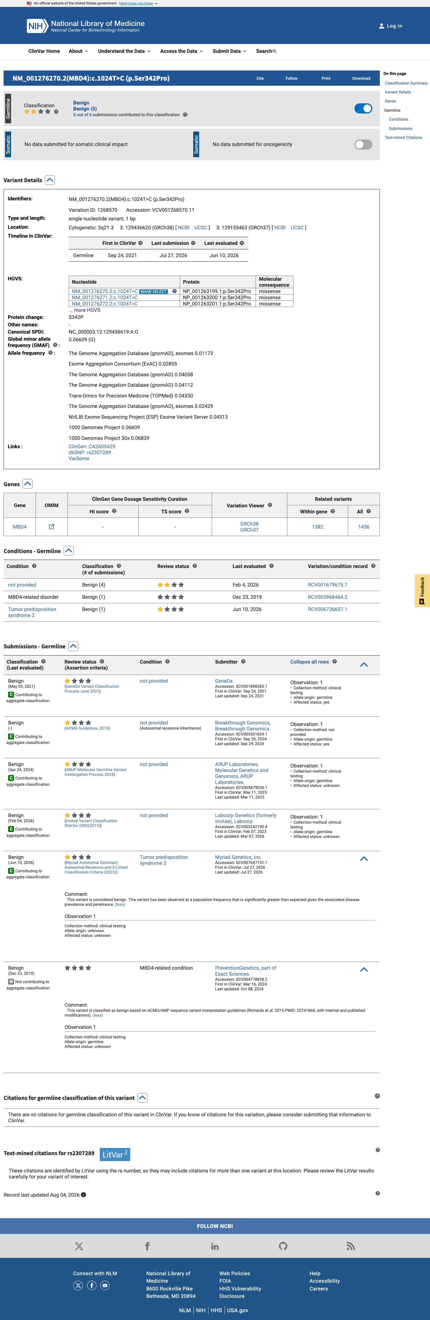 ClinVar screenshot