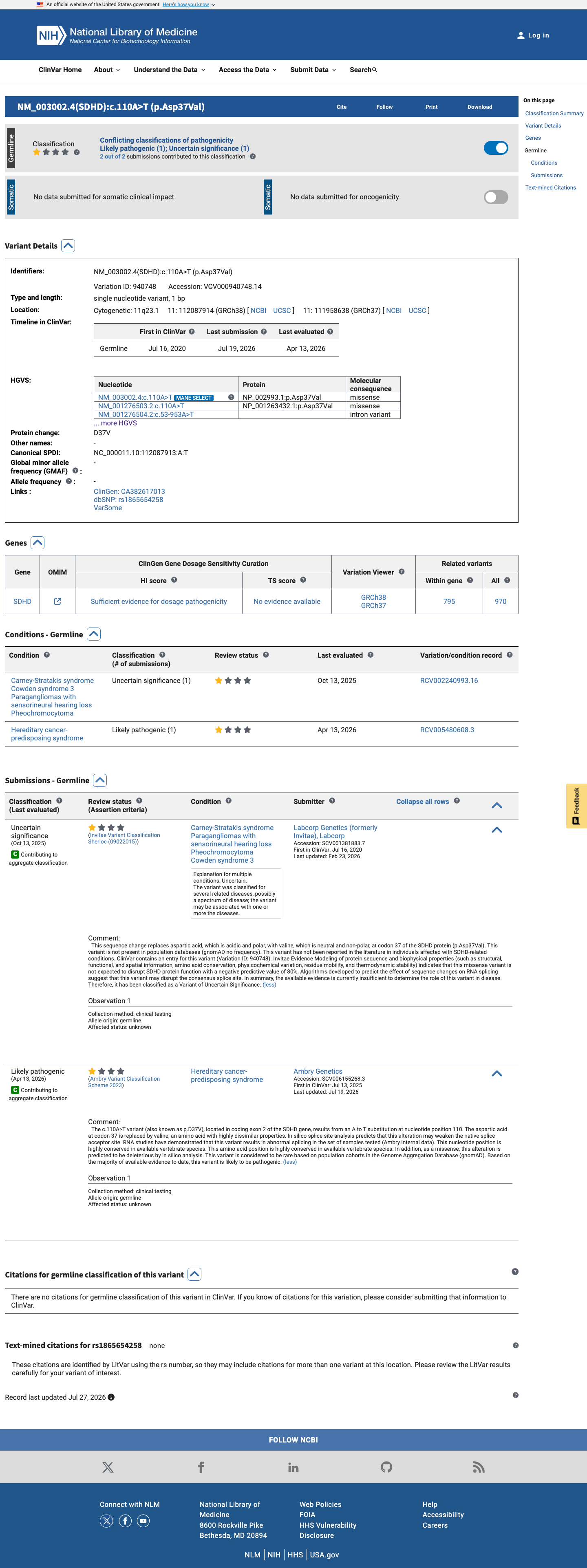 ClinVar screenshot