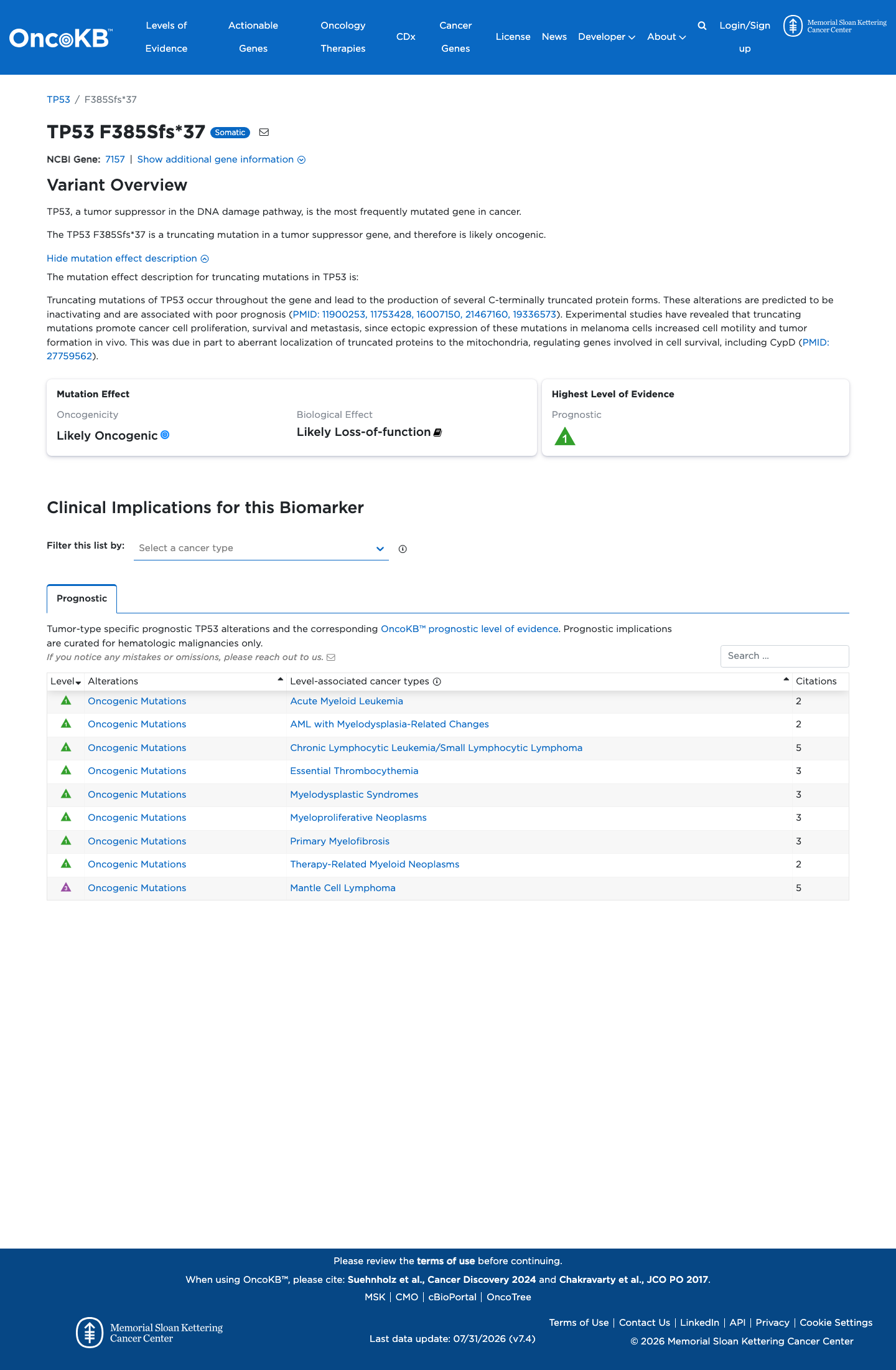 Functional / OncoKB screenshot