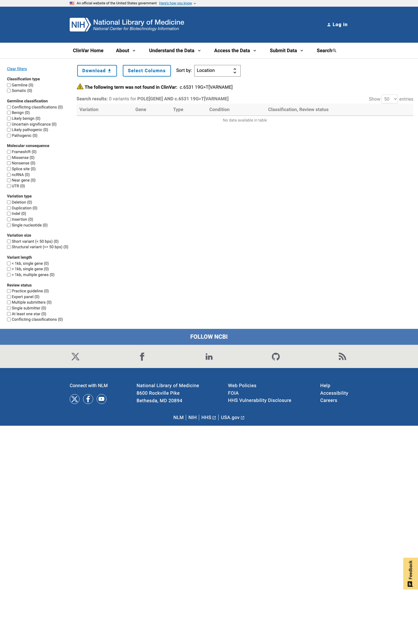ClinVar screenshot
