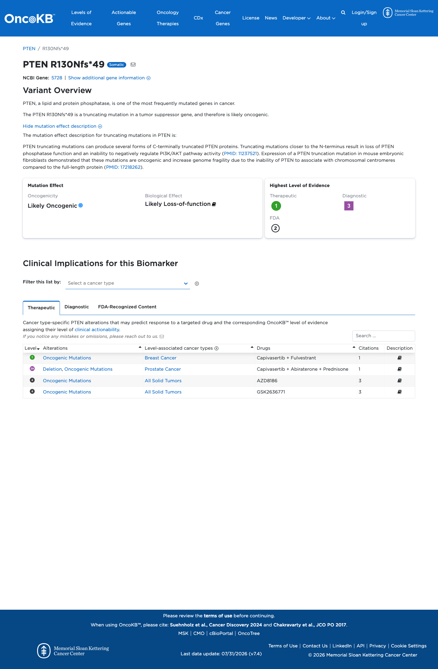 Functional / OncoKB screenshot