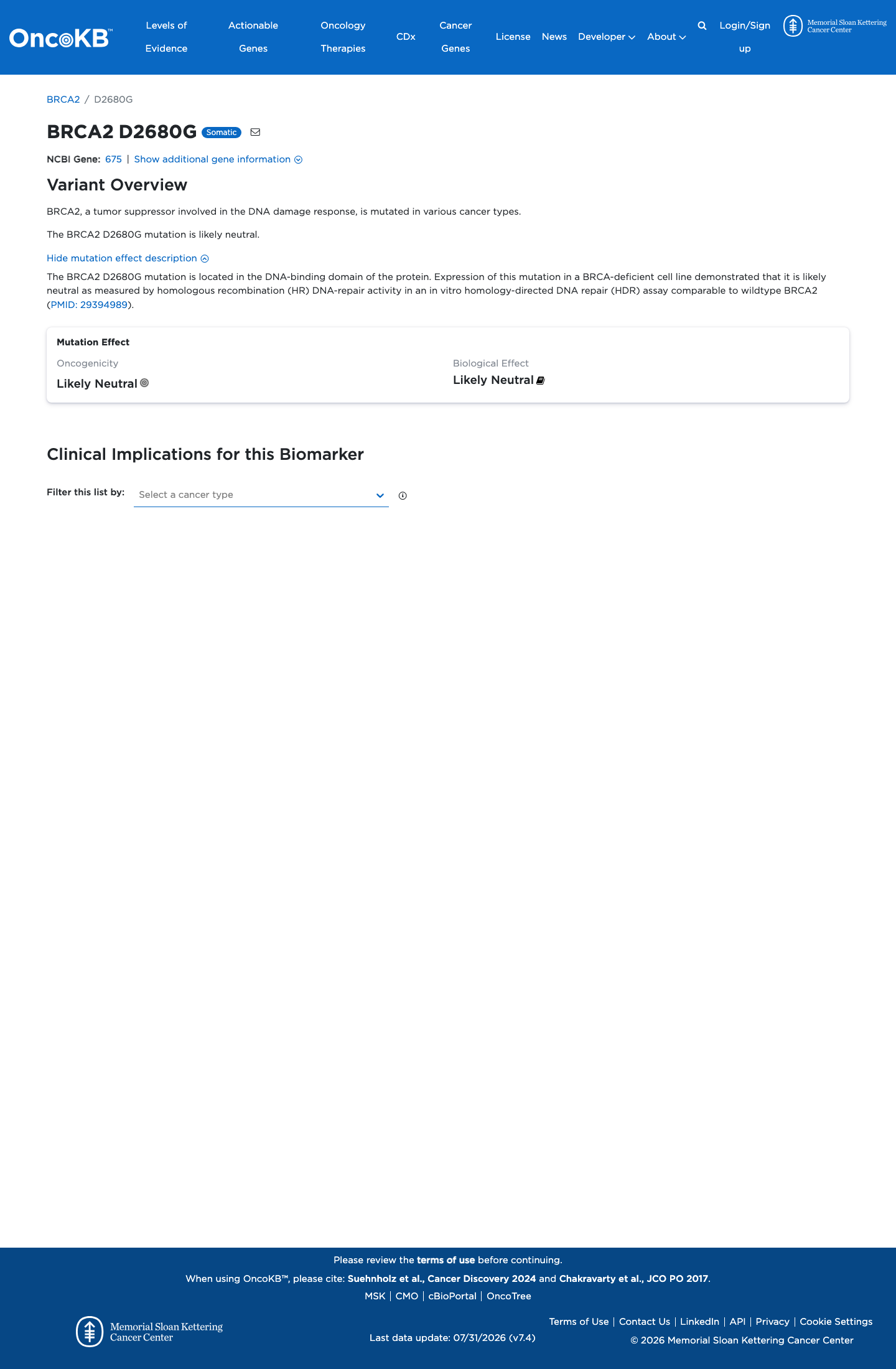 Functional / OncoKB screenshot