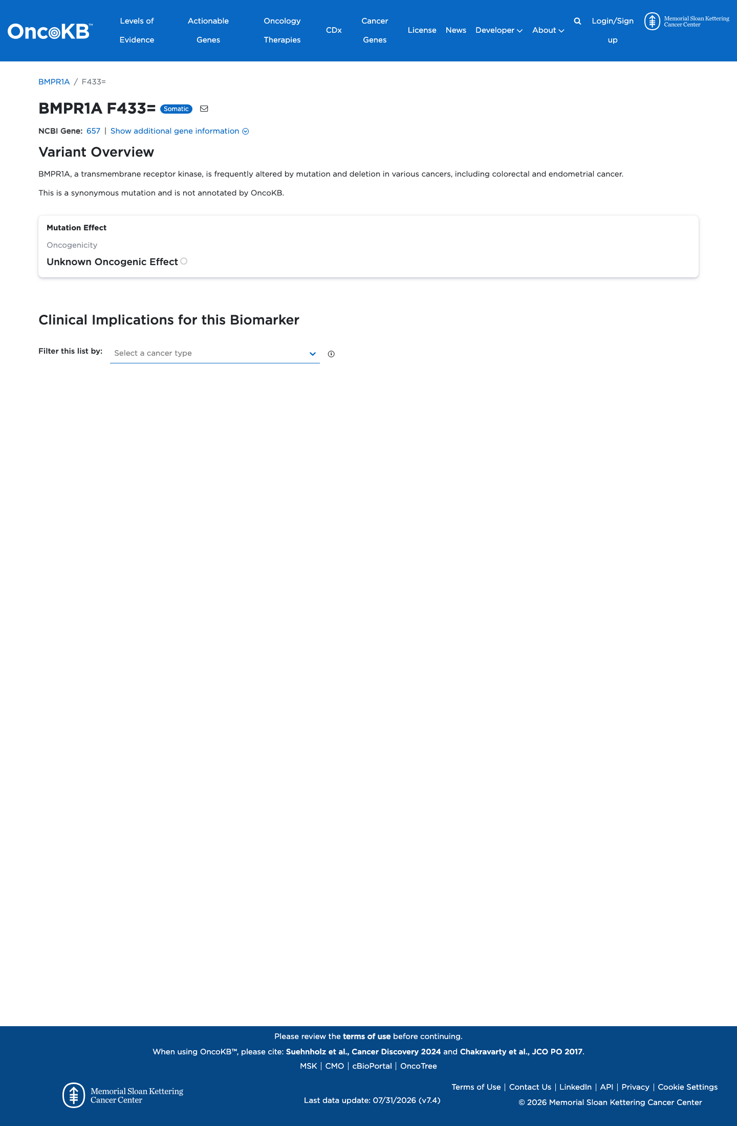 Functional / OncoKB screenshot