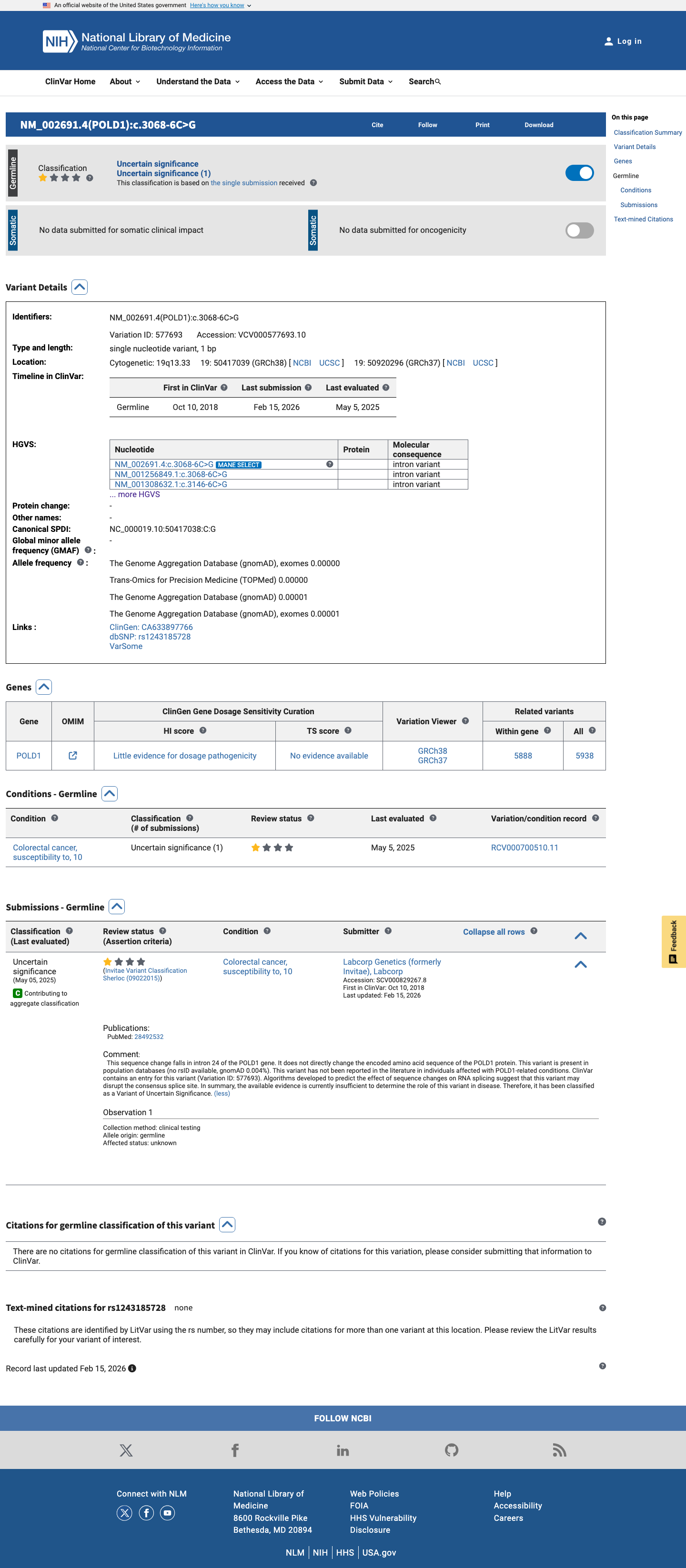 ClinVar screenshot