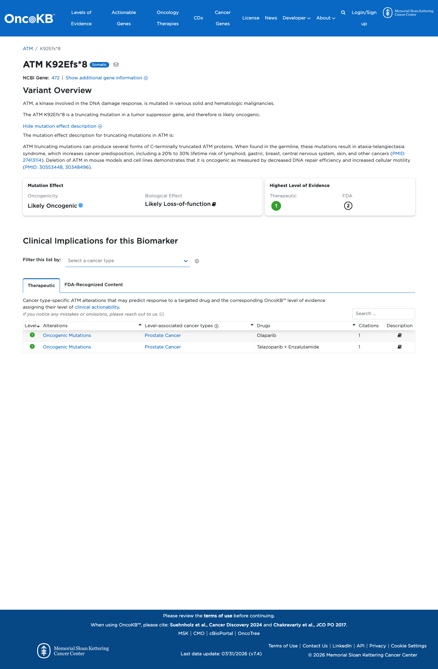 Functional / OncoKB screenshot