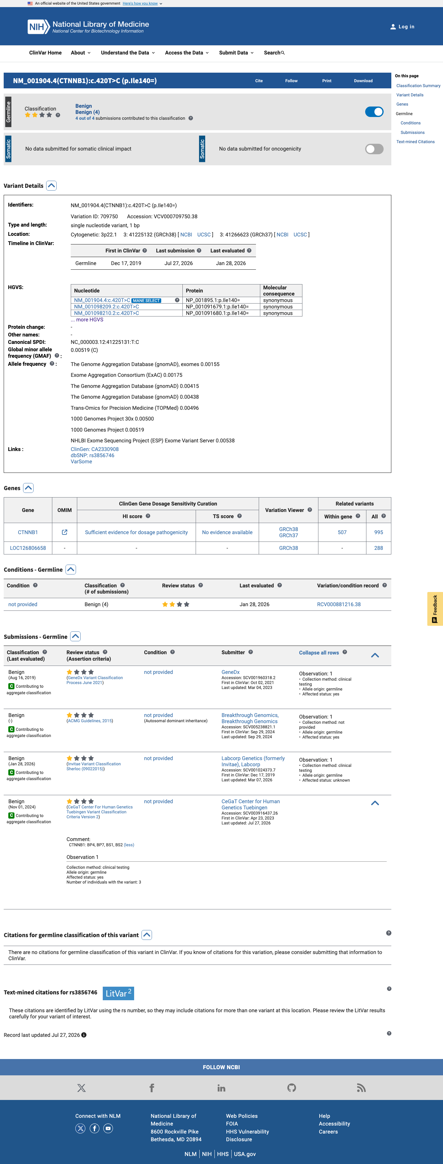 ClinVar screenshot