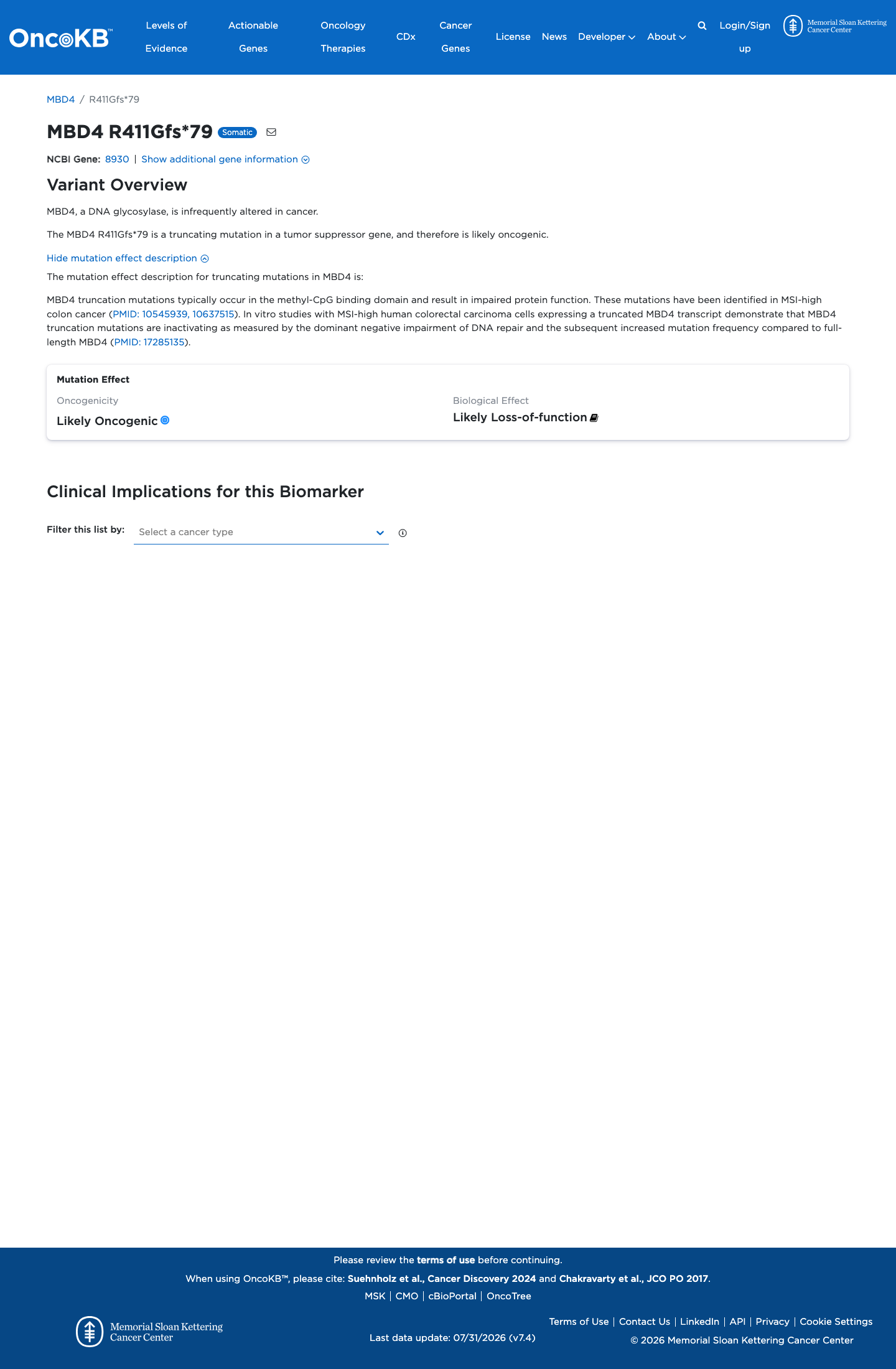 Functional / OncoKB screenshot