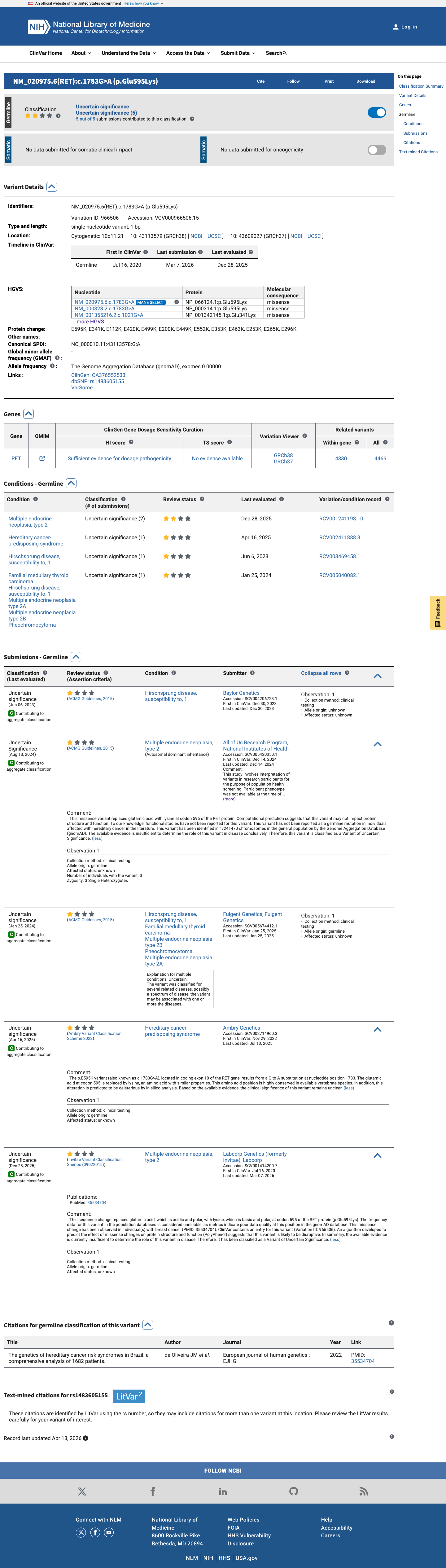 ClinVar screenshot