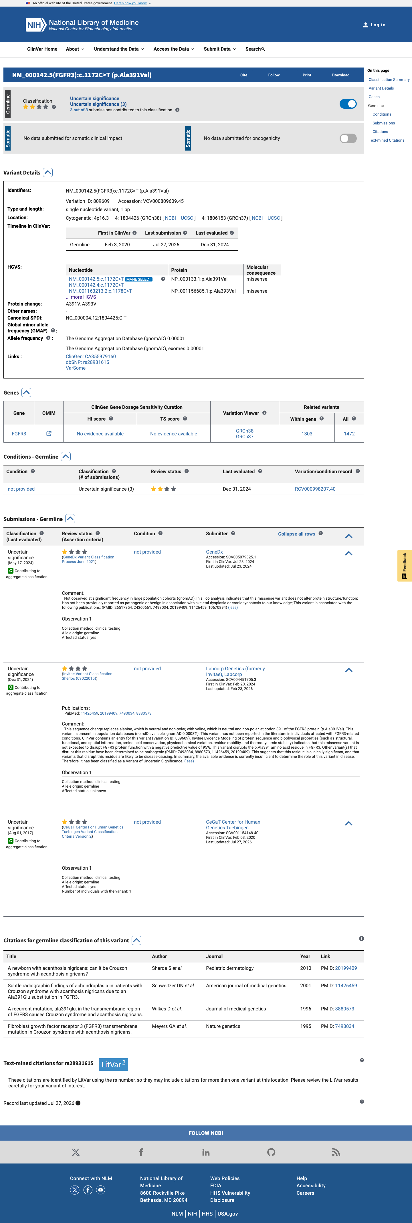 ClinVar screenshot