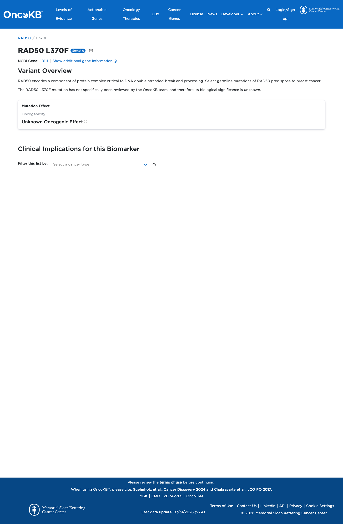 Functional / OncoKB screenshot