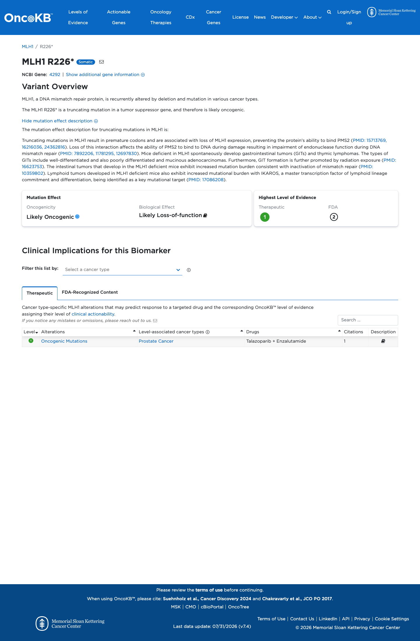 Functional / OncoKB screenshot