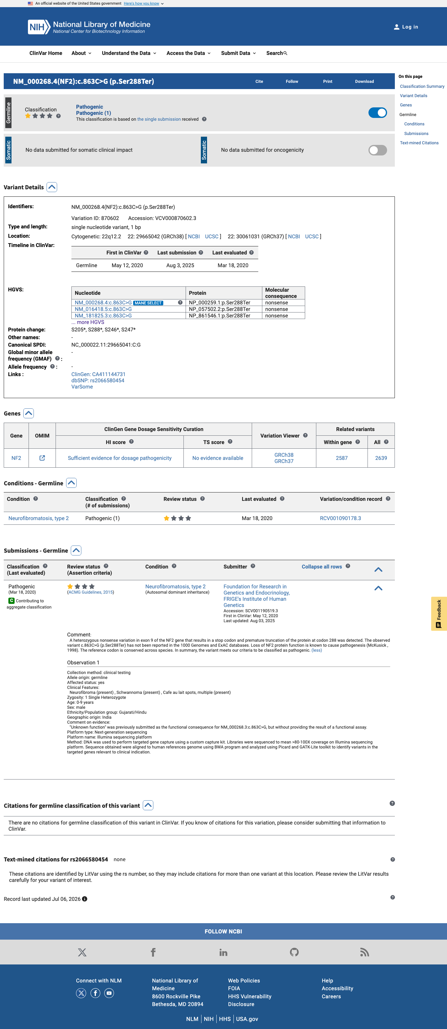 ClinVar screenshot