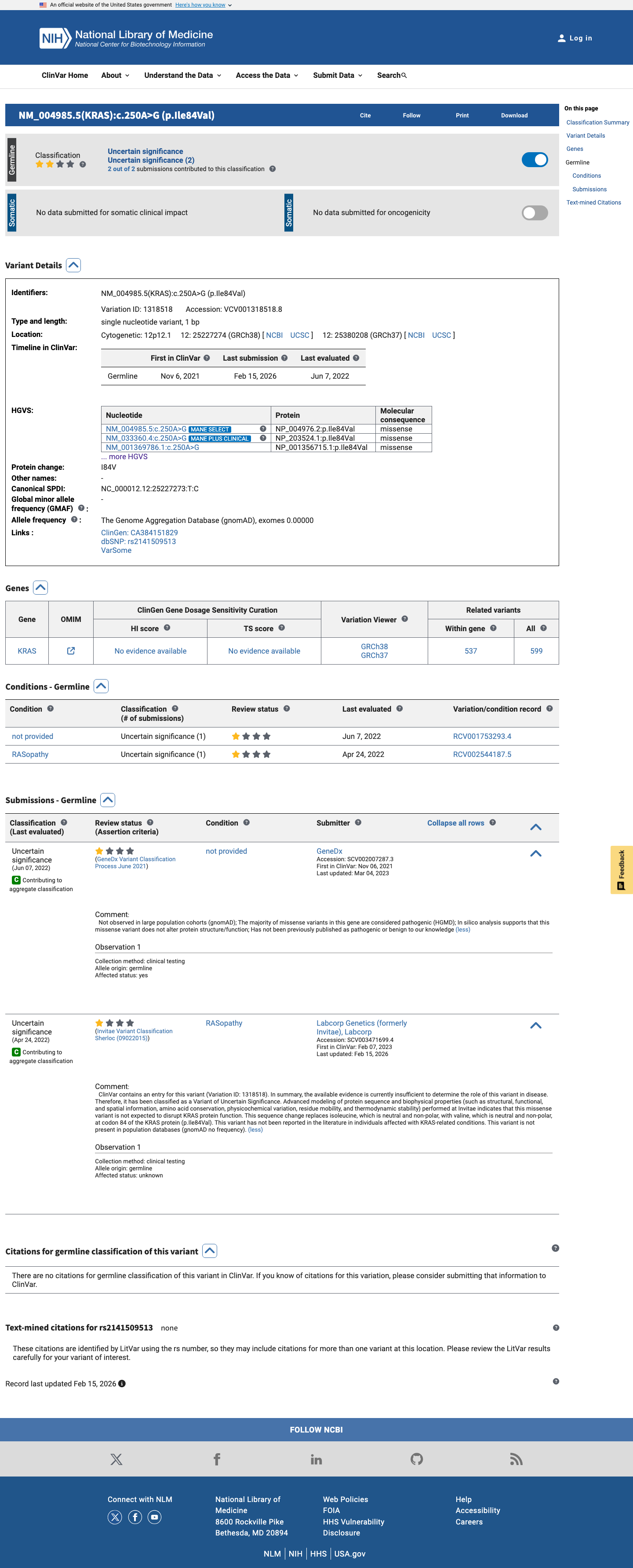 ClinVar screenshot