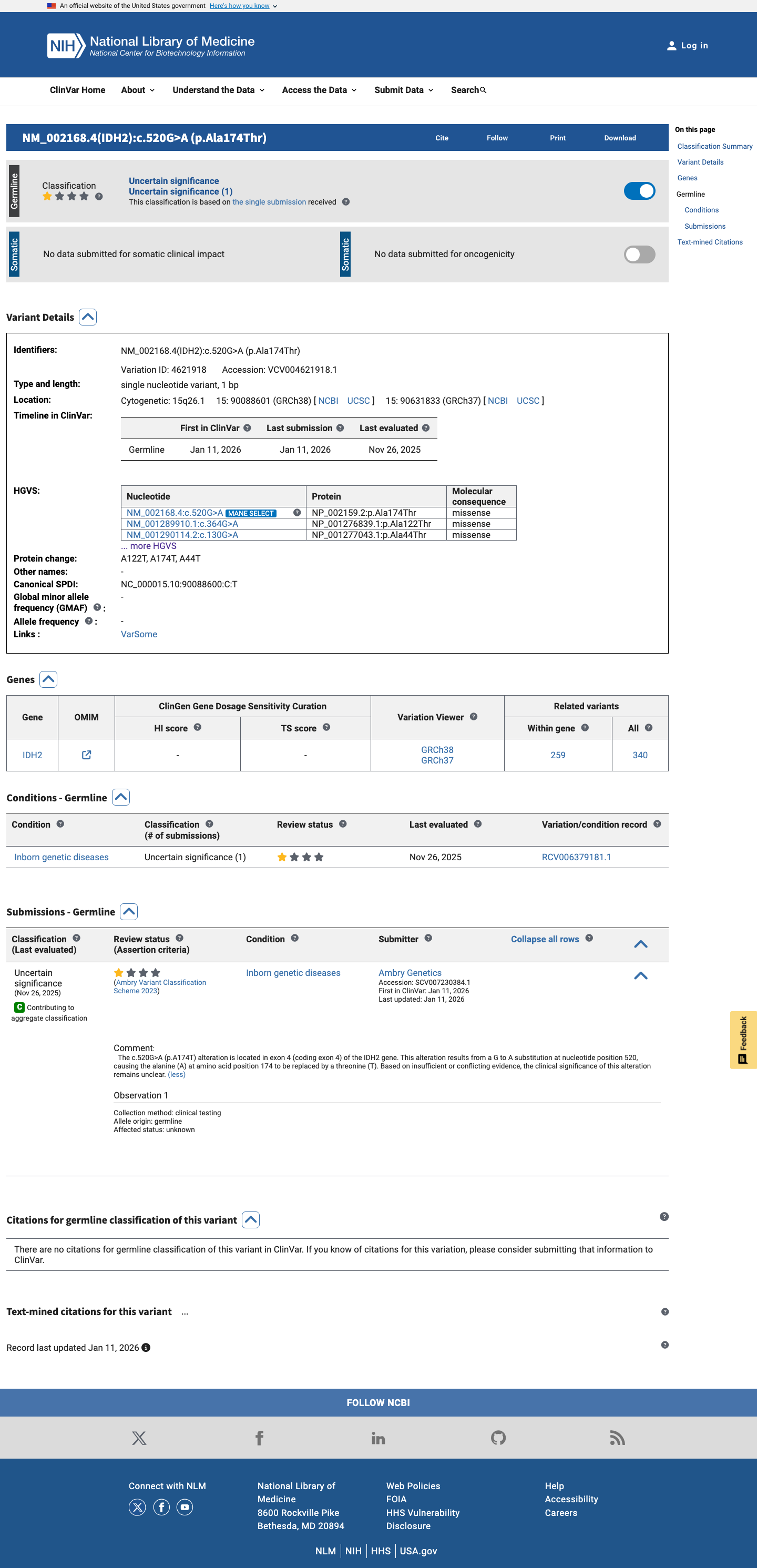ClinVar screenshot