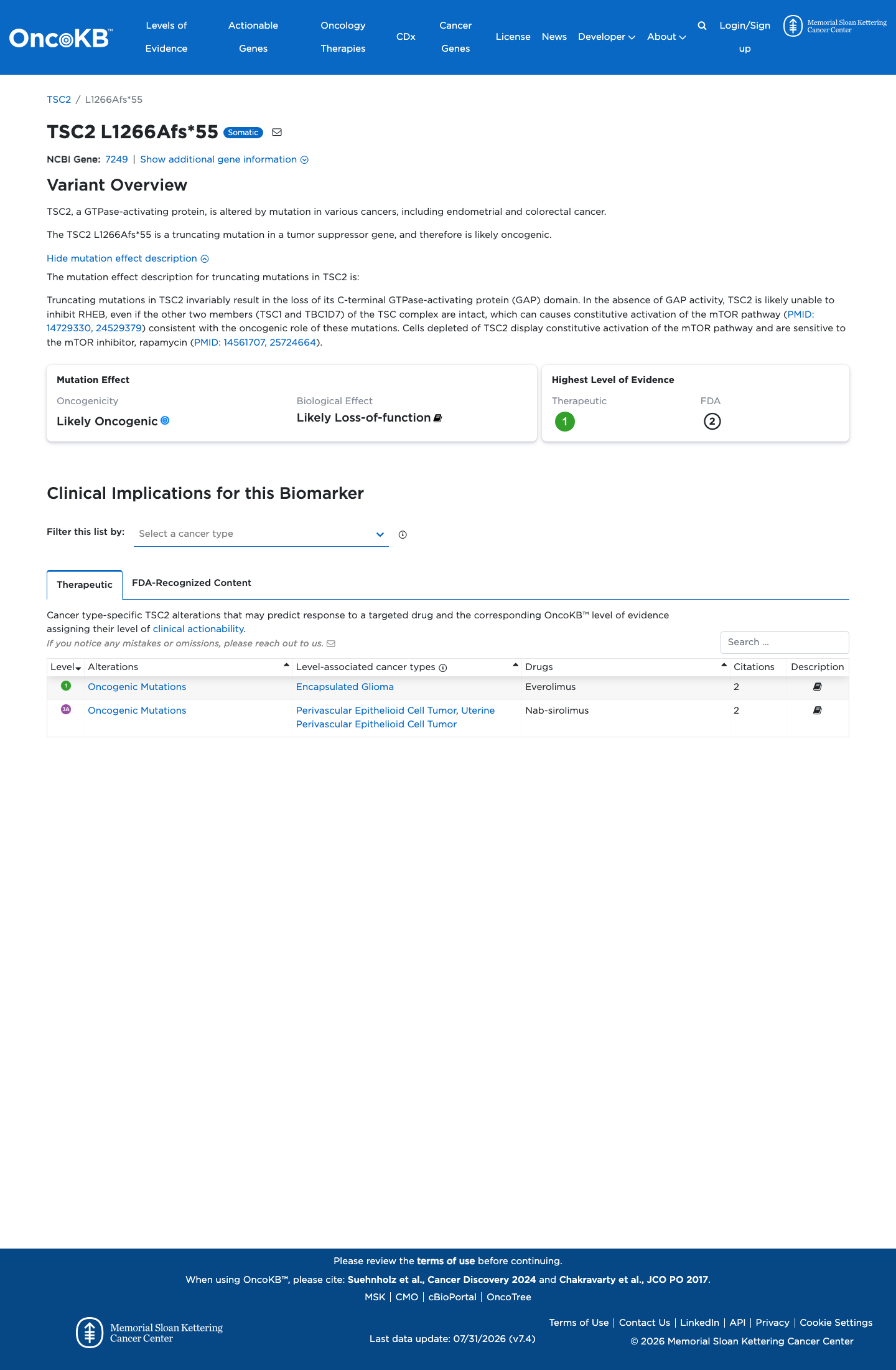 Functional / OncoKB screenshot
