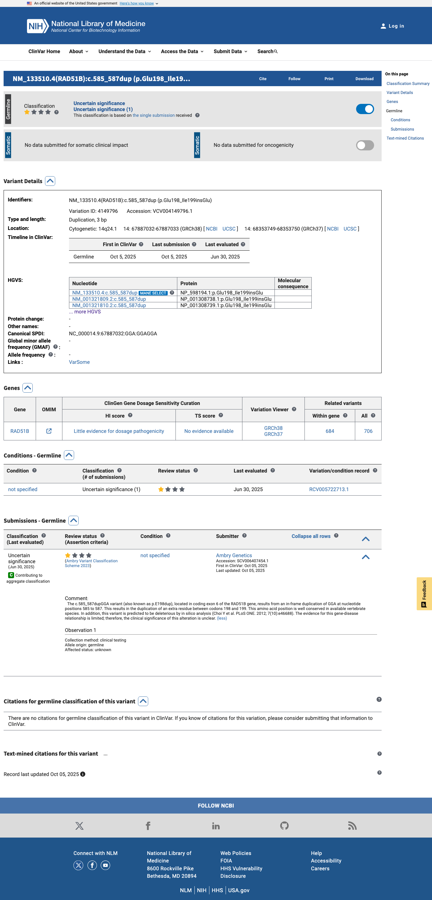 ClinVar screenshot