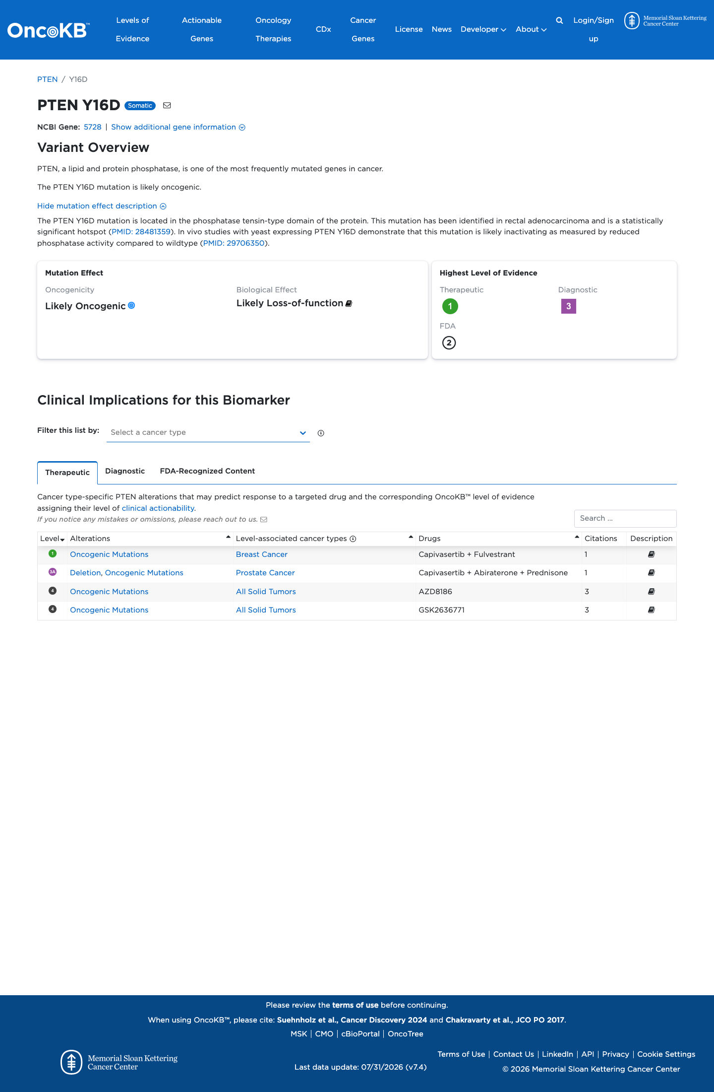 Functional / OncoKB screenshot