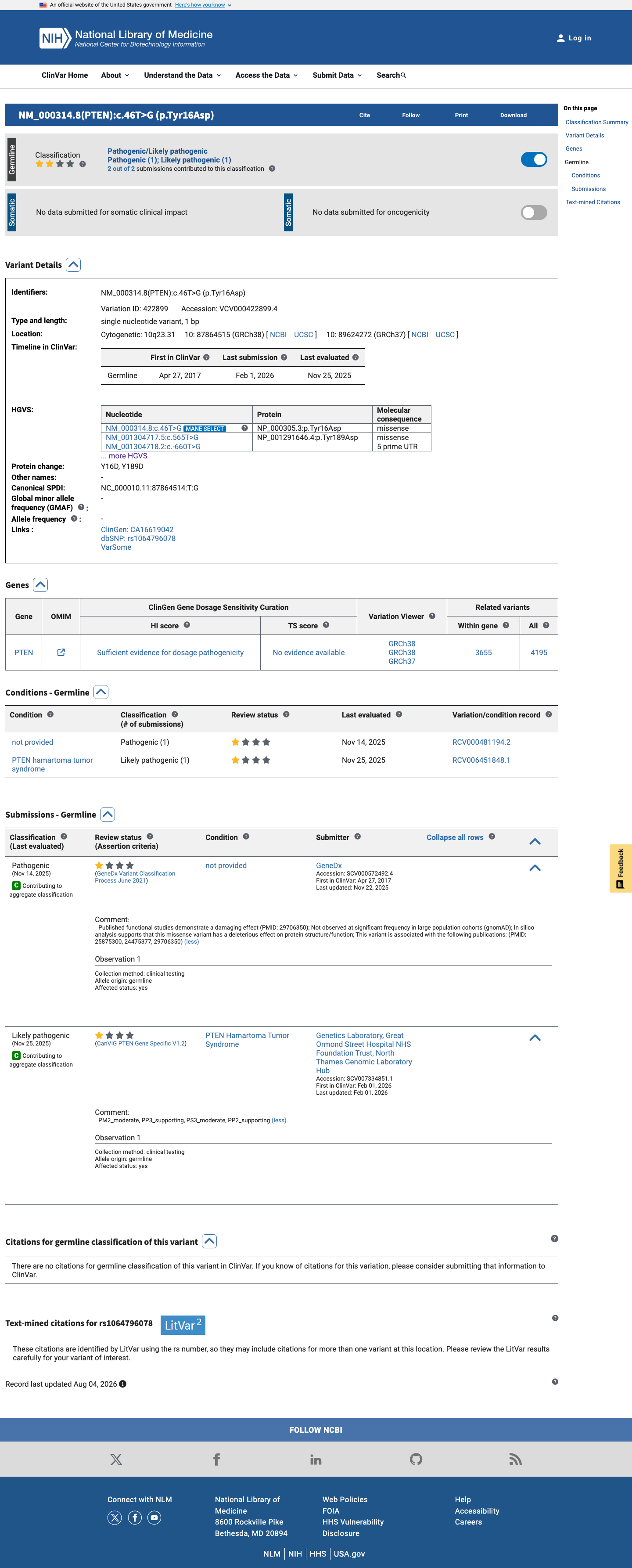 ClinVar screenshot