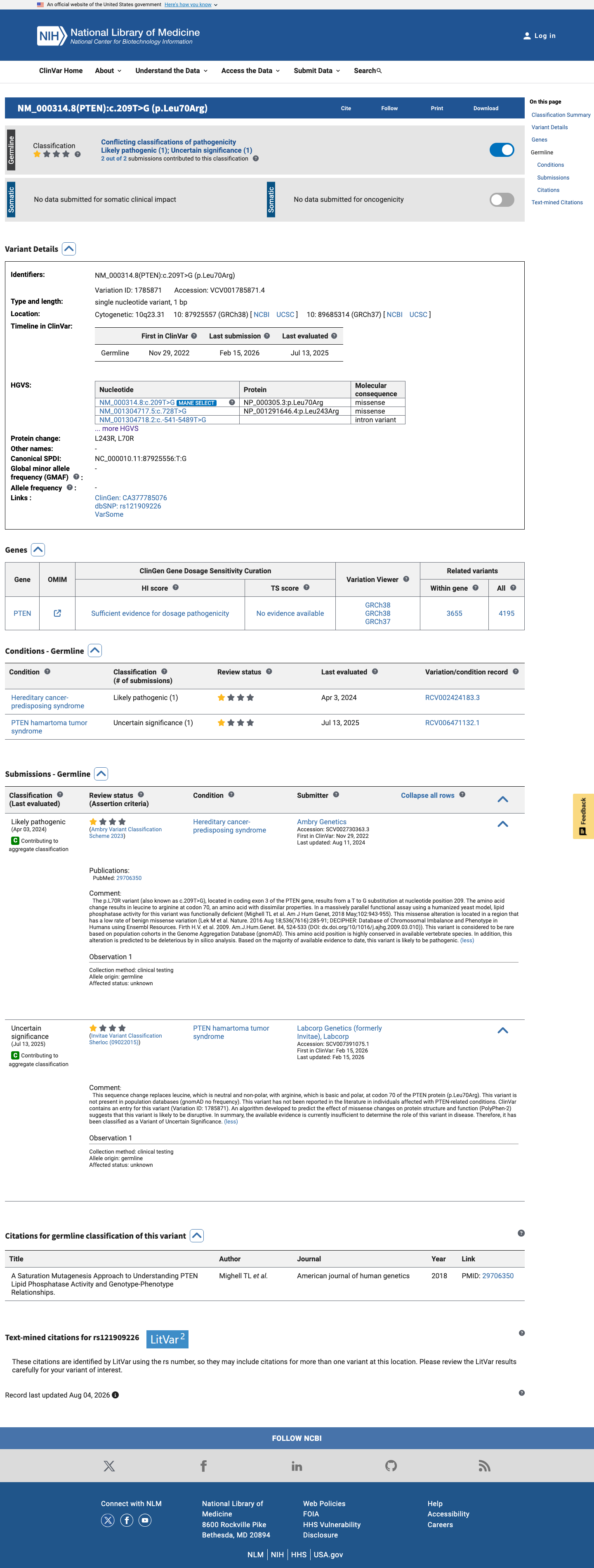 ClinVar screenshot