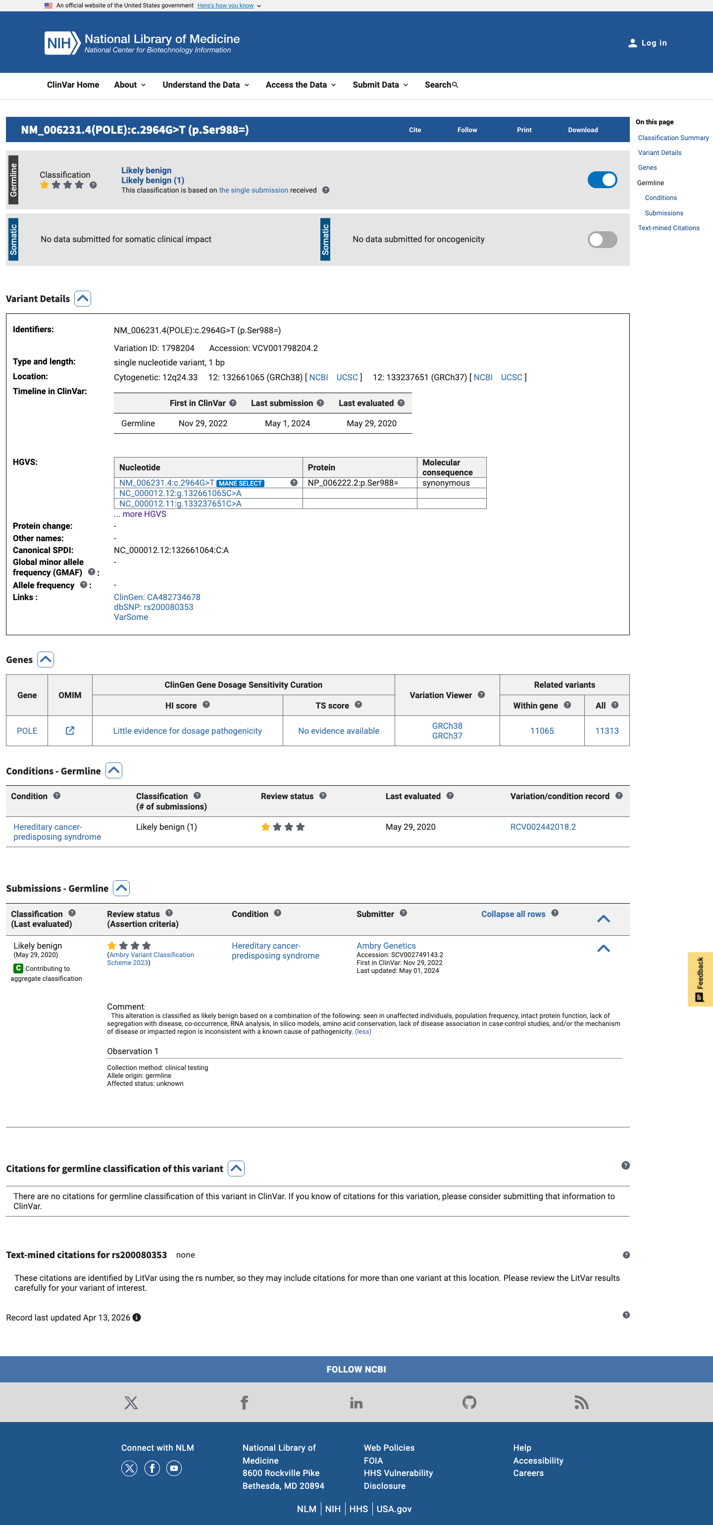 ClinVar screenshot