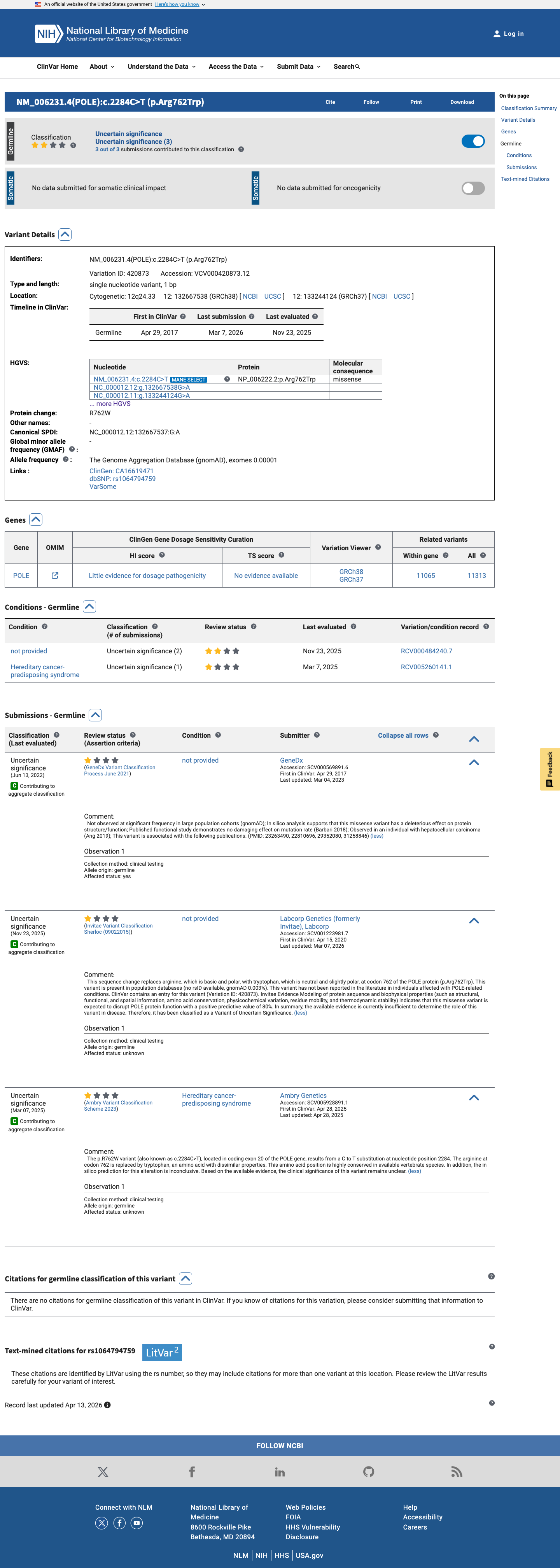 ClinVar screenshot