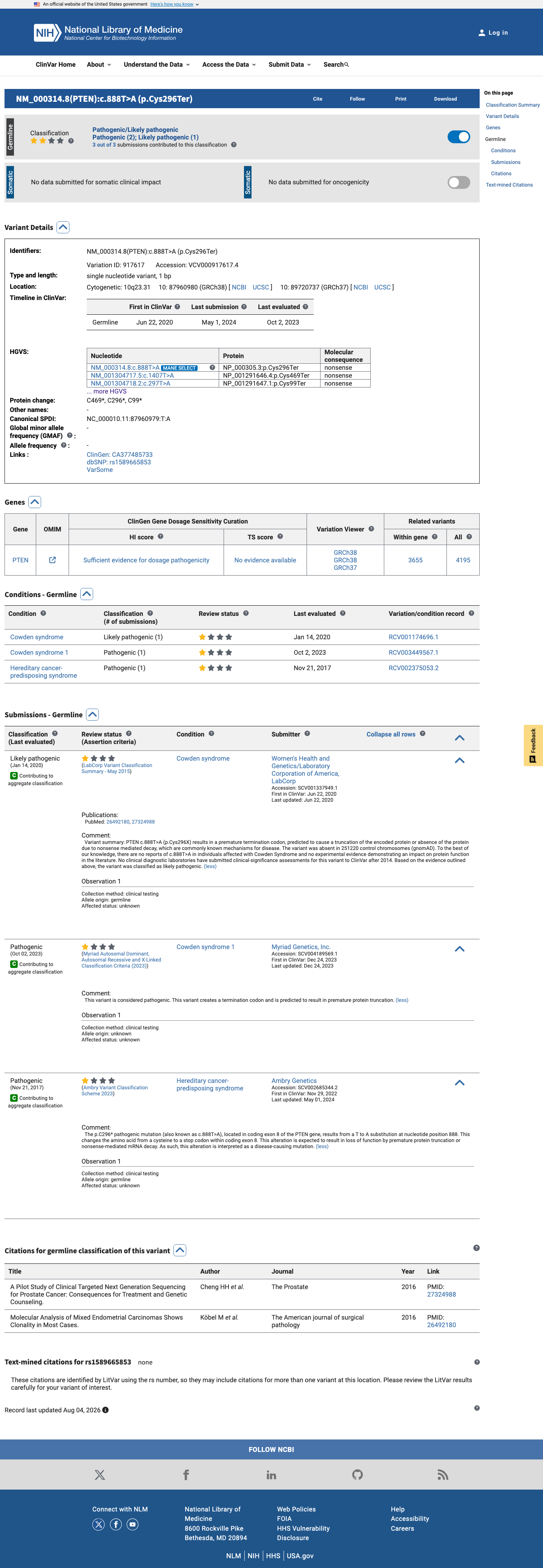 ClinVar screenshot