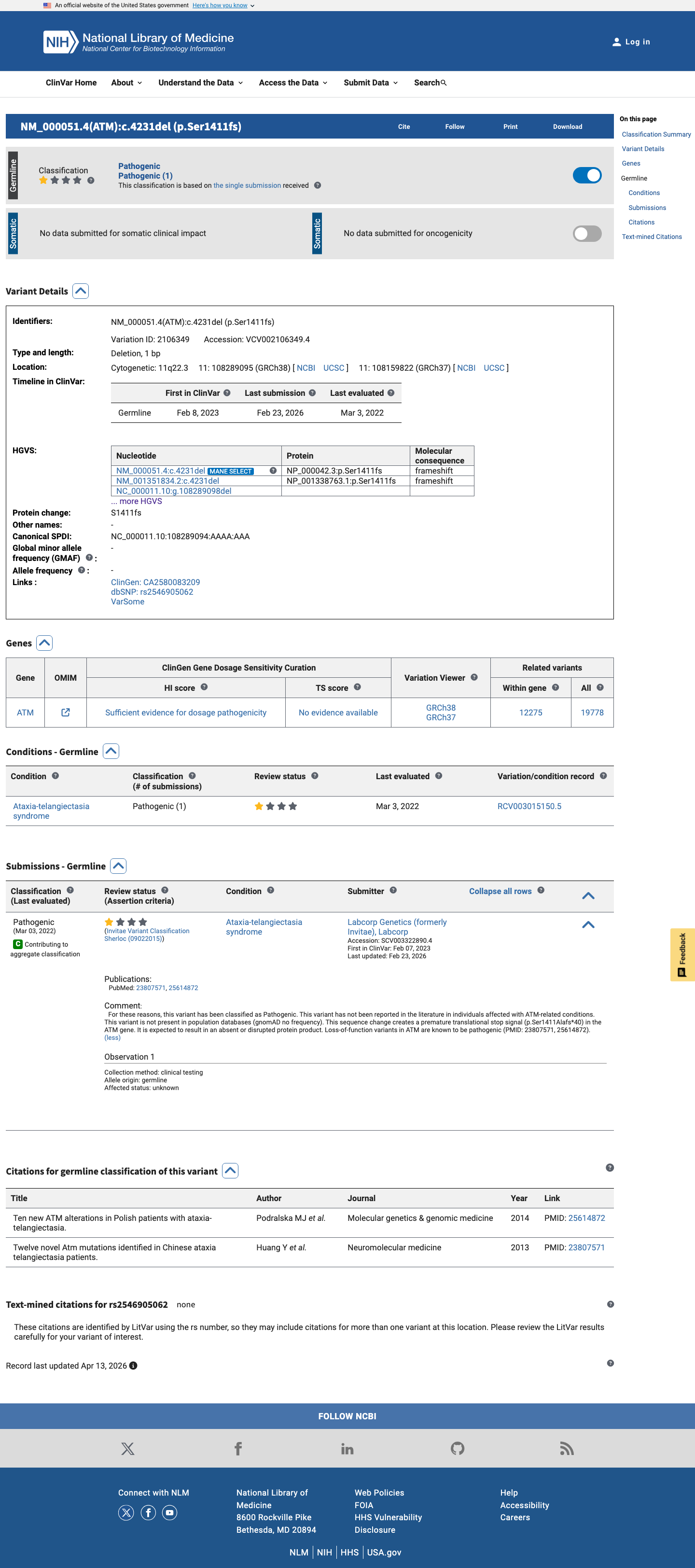 ClinVar screenshot