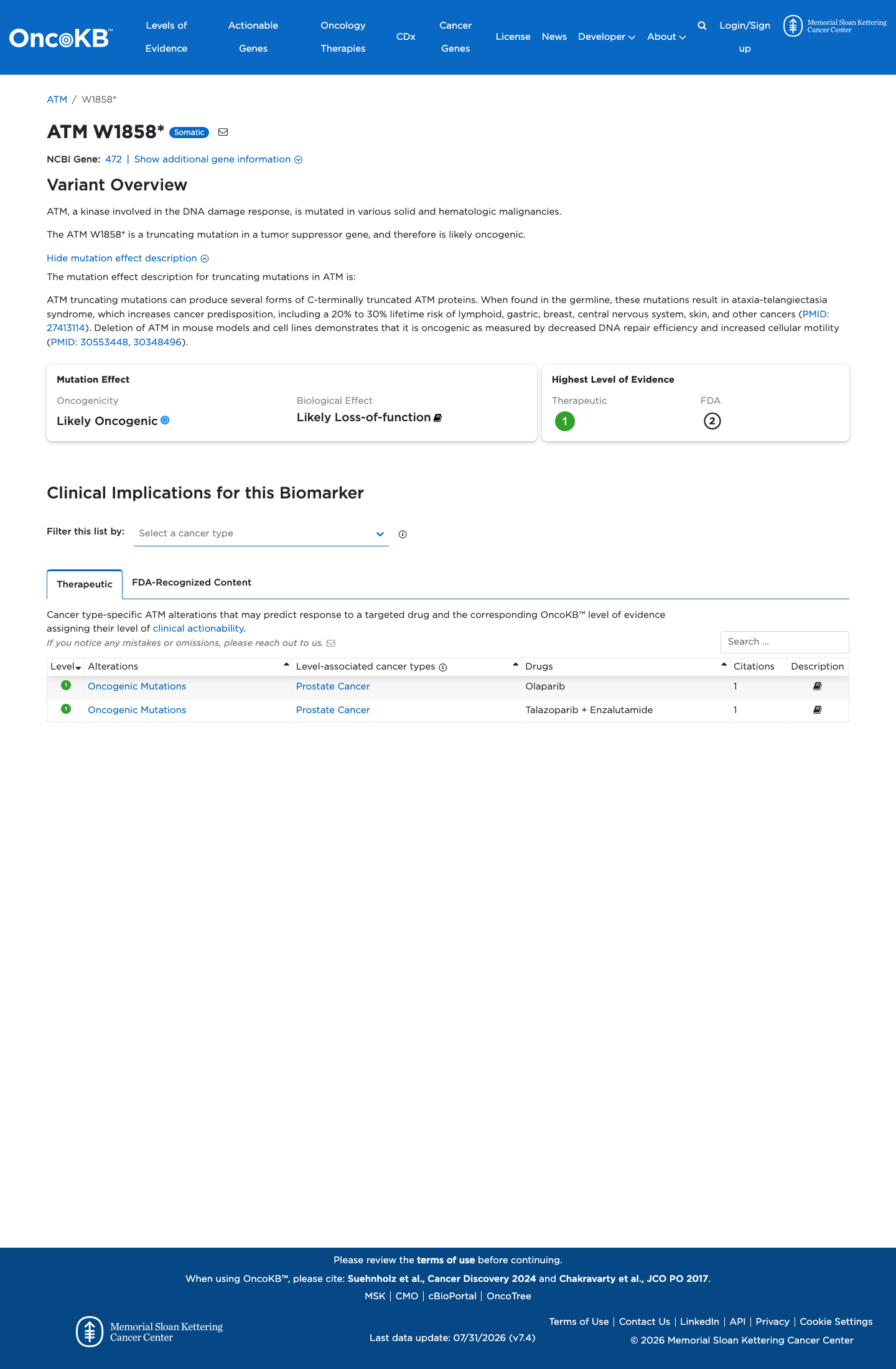 Functional / OncoKB screenshot