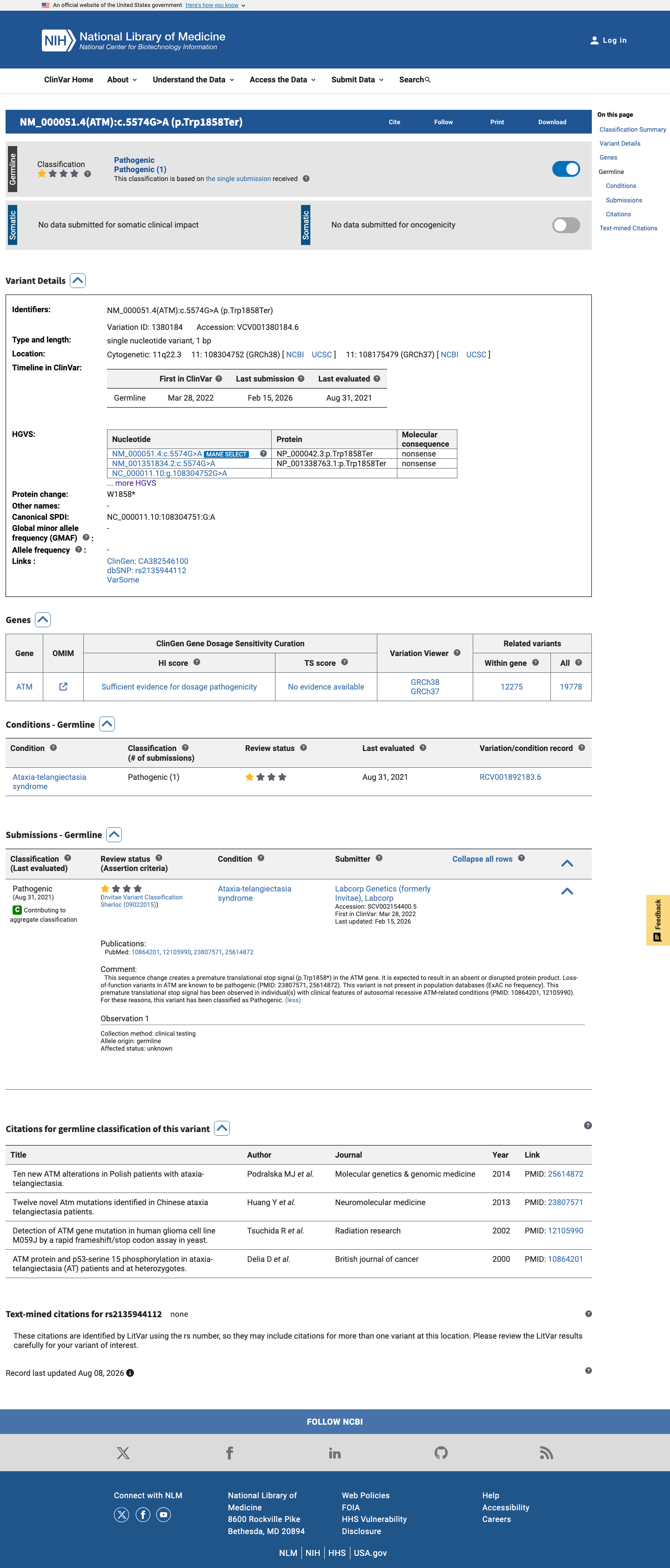 ClinVar screenshot