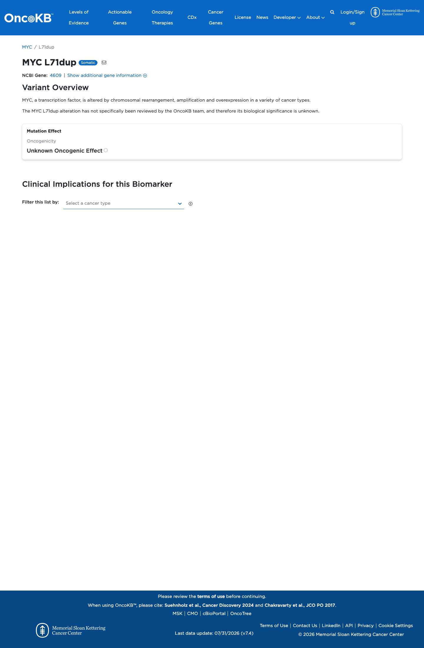 Functional / OncoKB screenshot