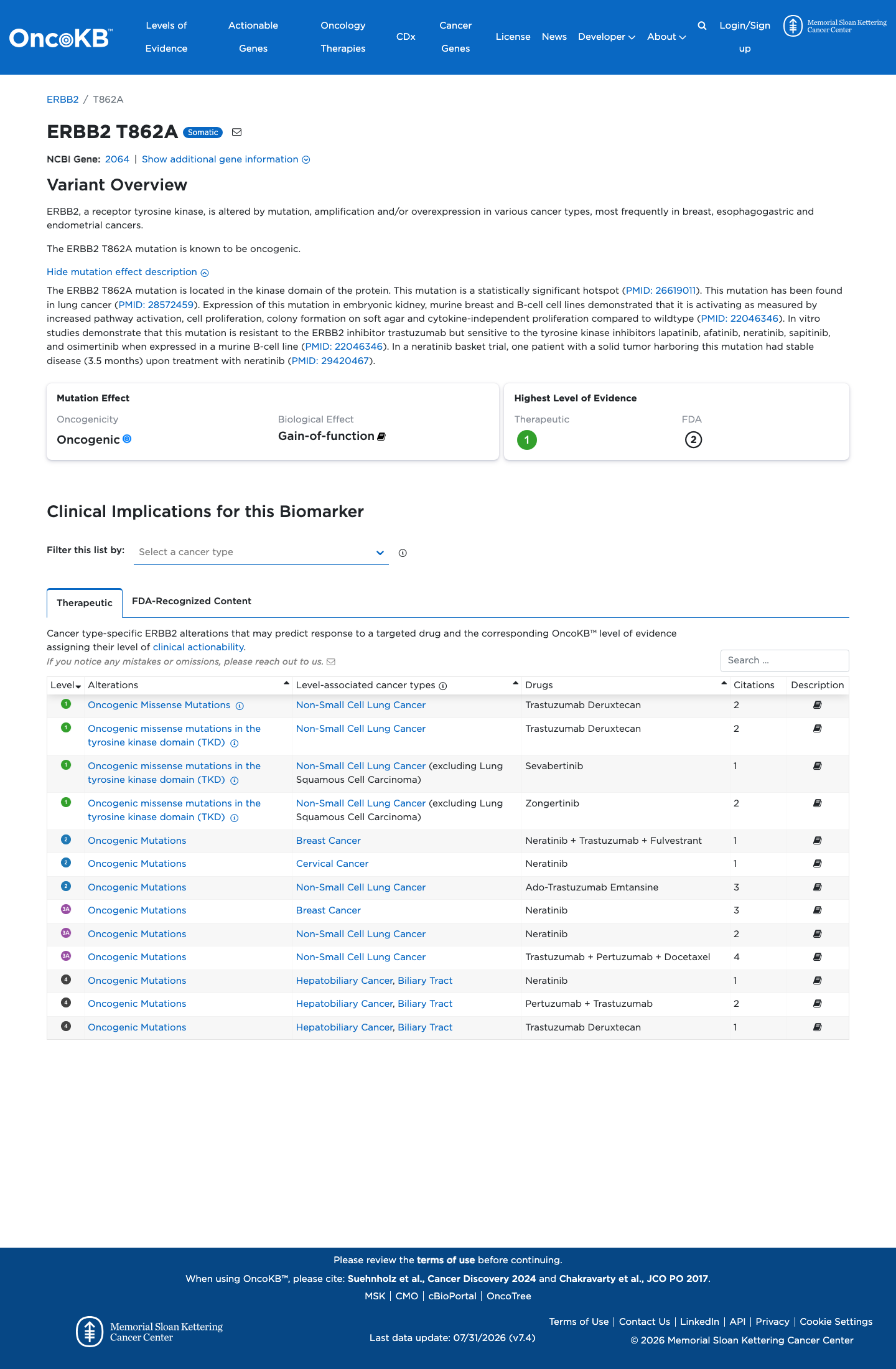 Functional / OncoKB screenshot