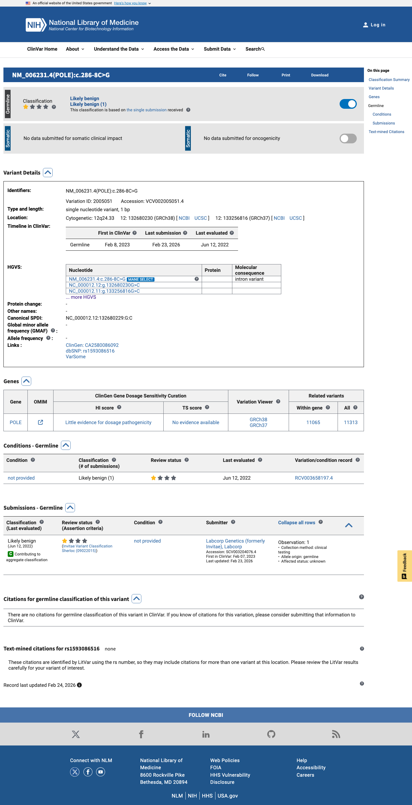 ClinVar screenshot
