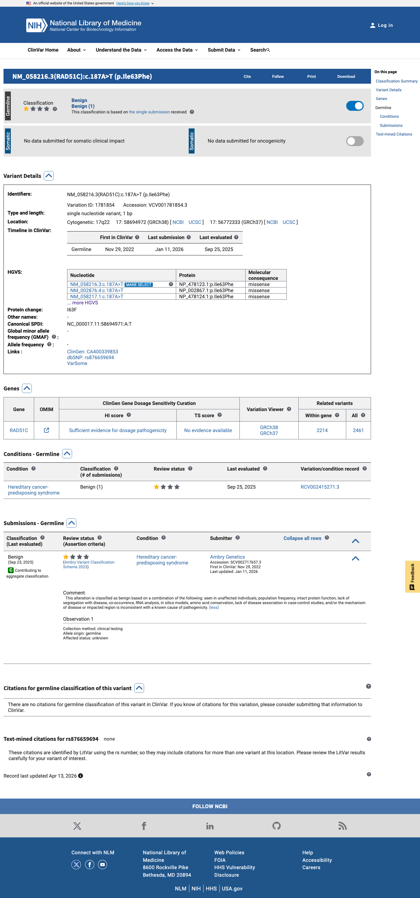 ClinVar screenshot