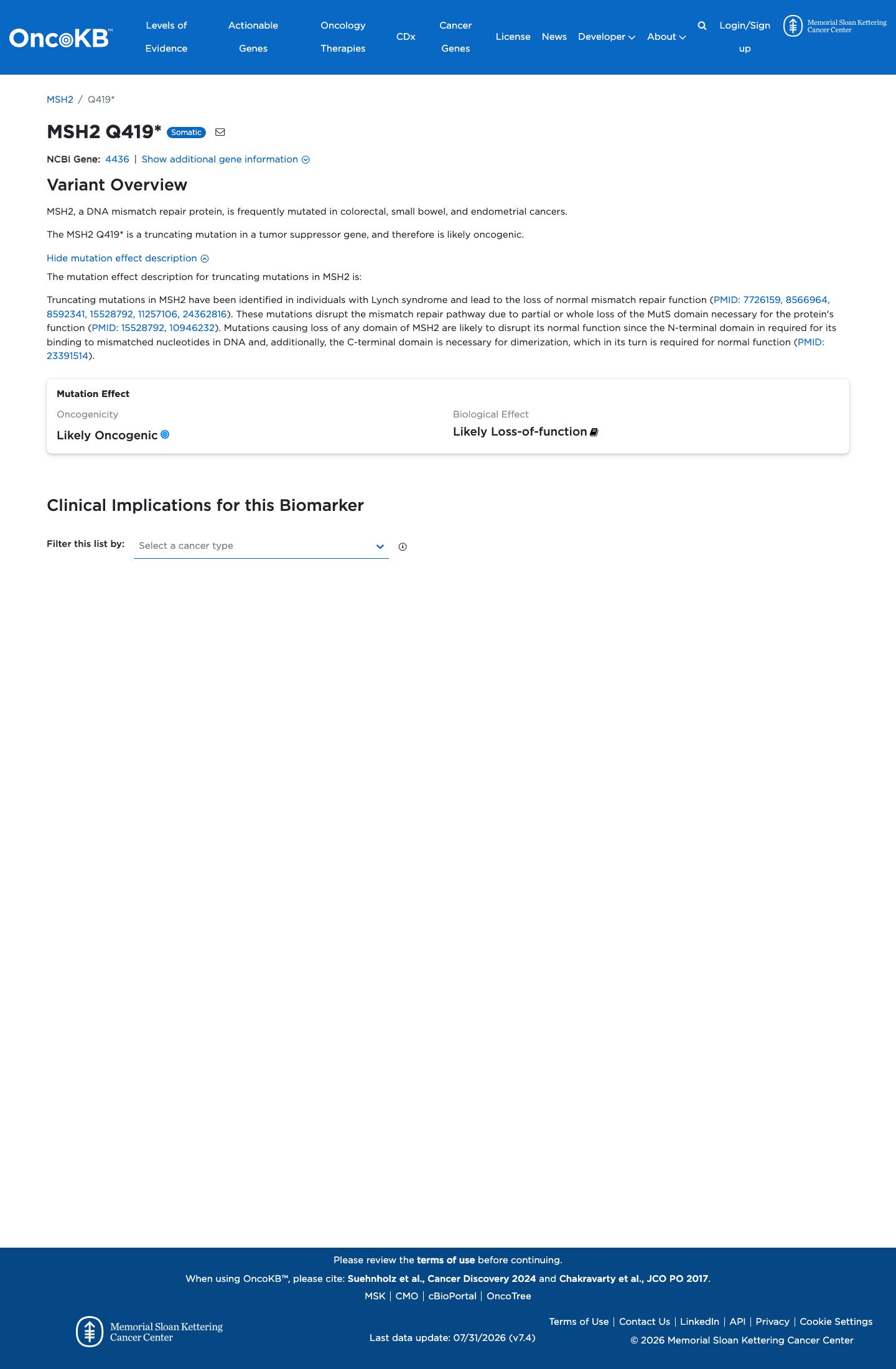 Functional / OncoKB screenshot
