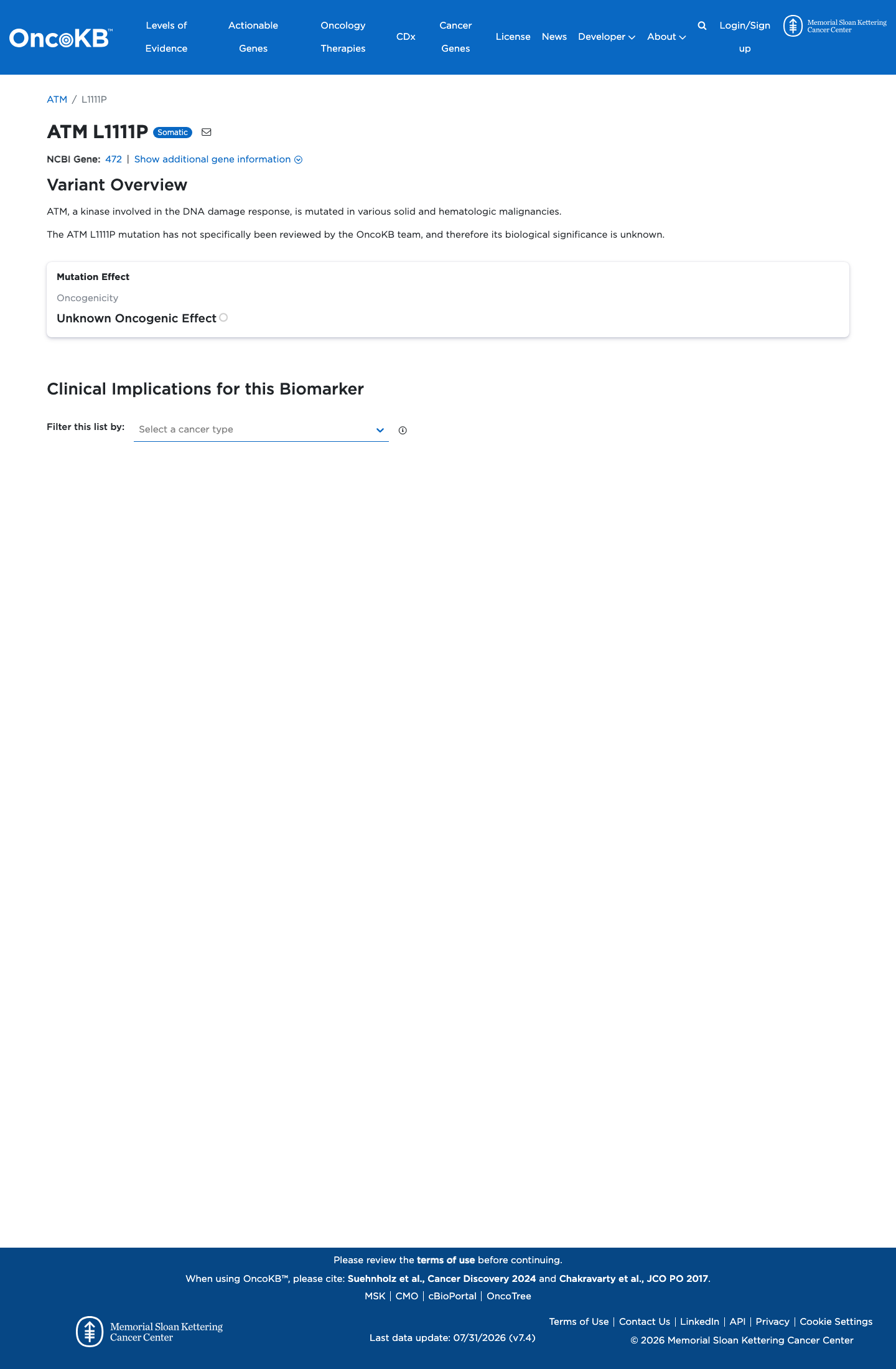 Functional / OncoKB screenshot