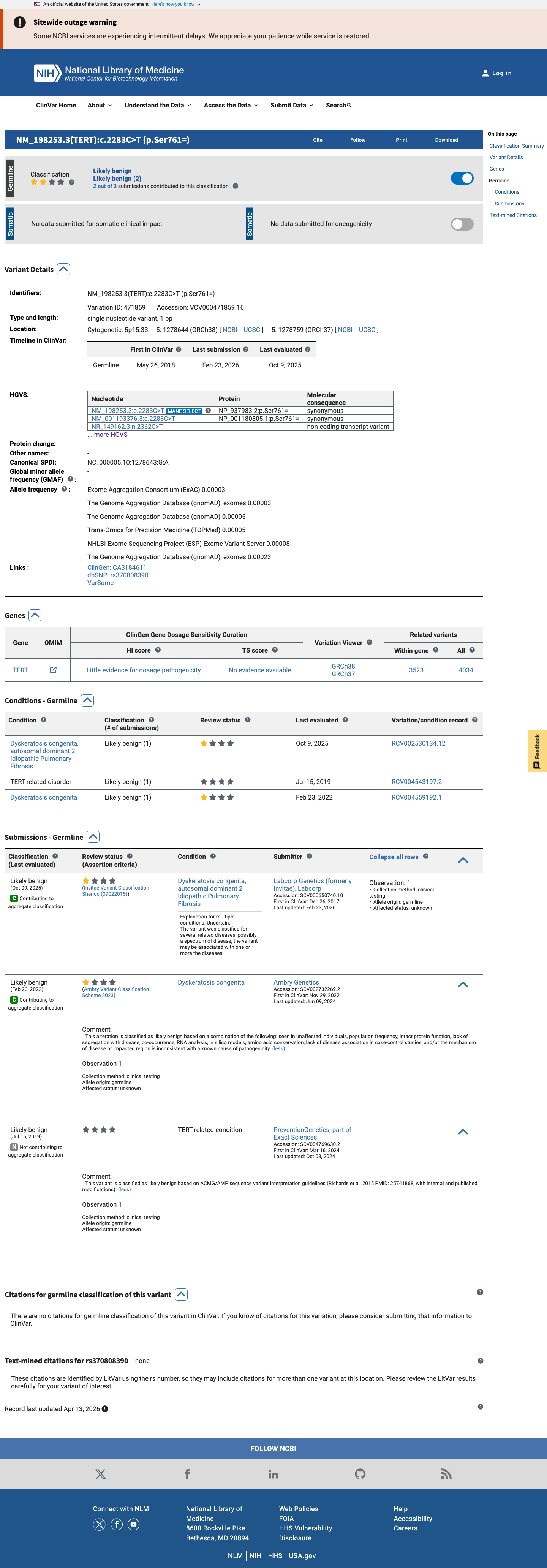 ClinVar screenshot