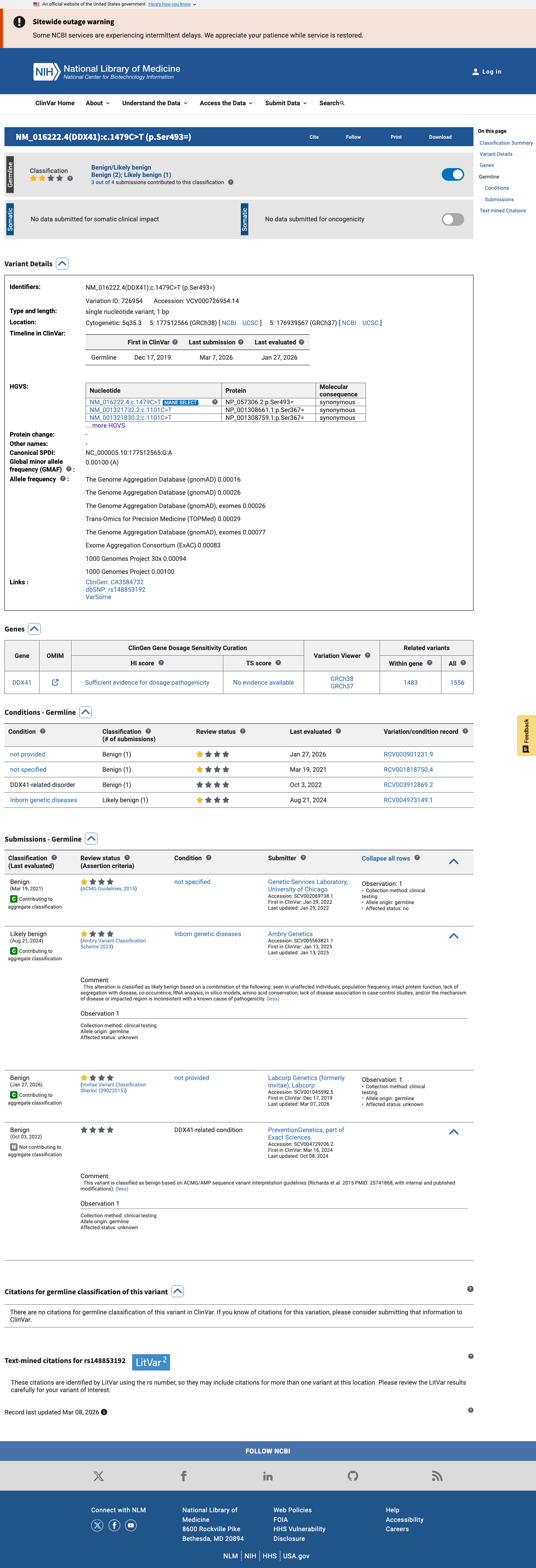ClinVar screenshot