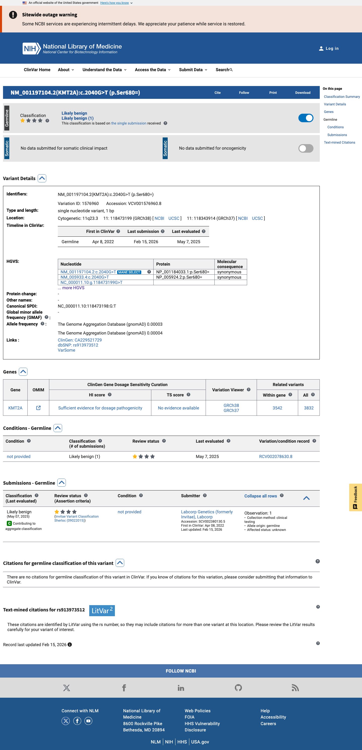 ClinVar screenshot