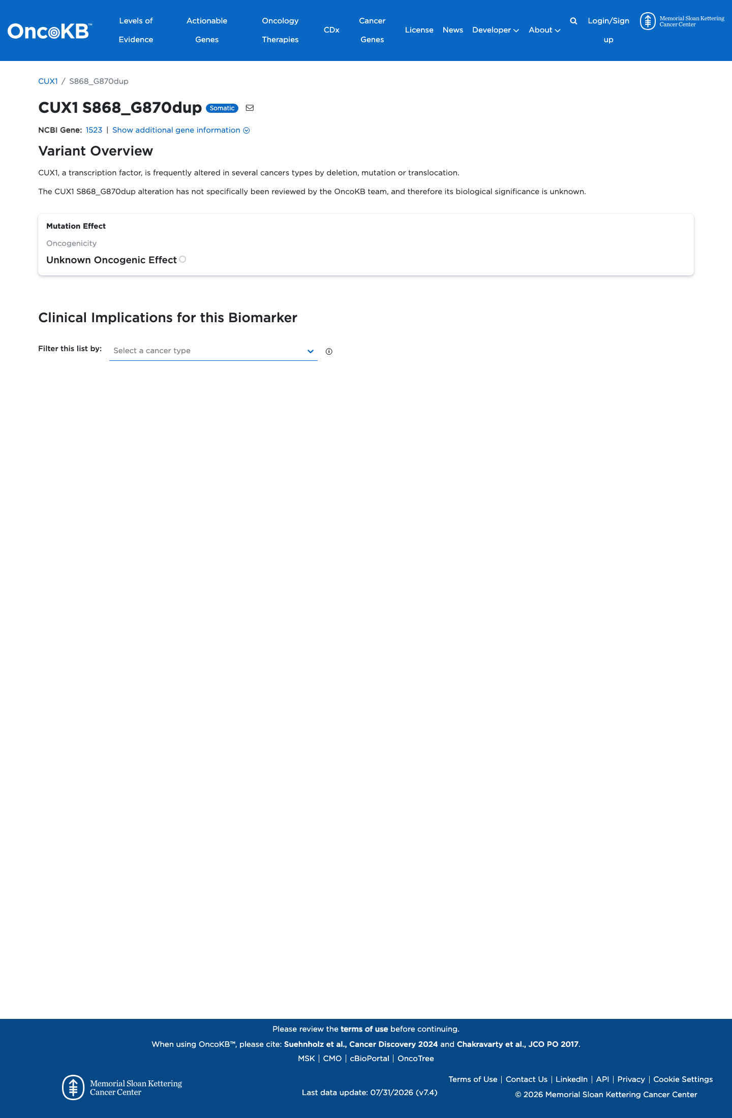 Functional / OncoKB screenshot