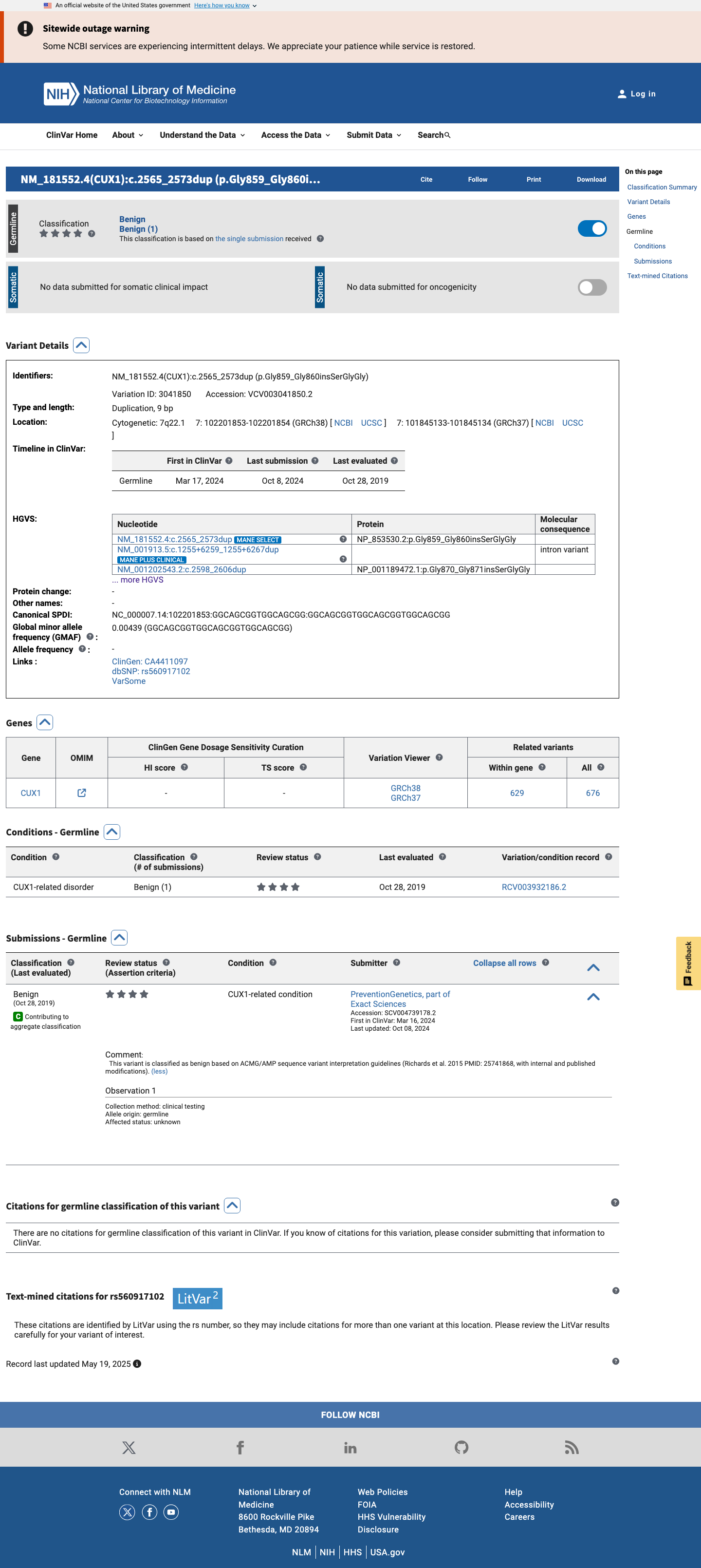 ClinVar screenshot