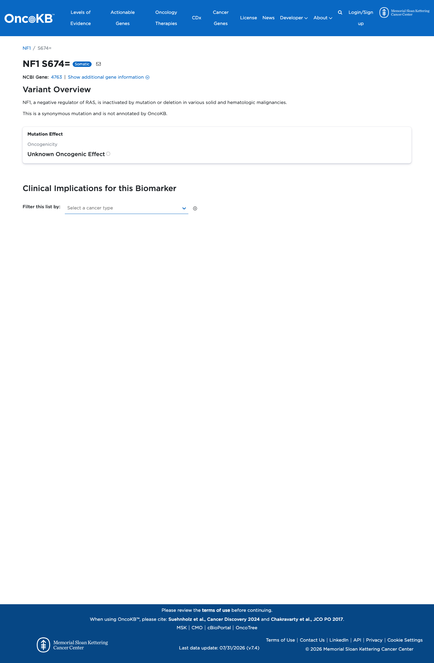 Functional / OncoKB screenshot